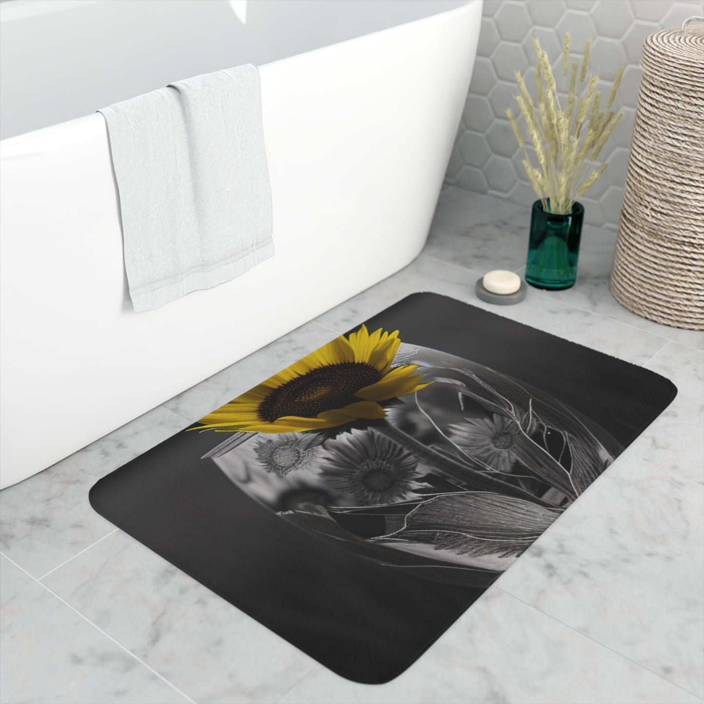 Memory Foam Bath Mat Yellw Sunflower in a vase 1