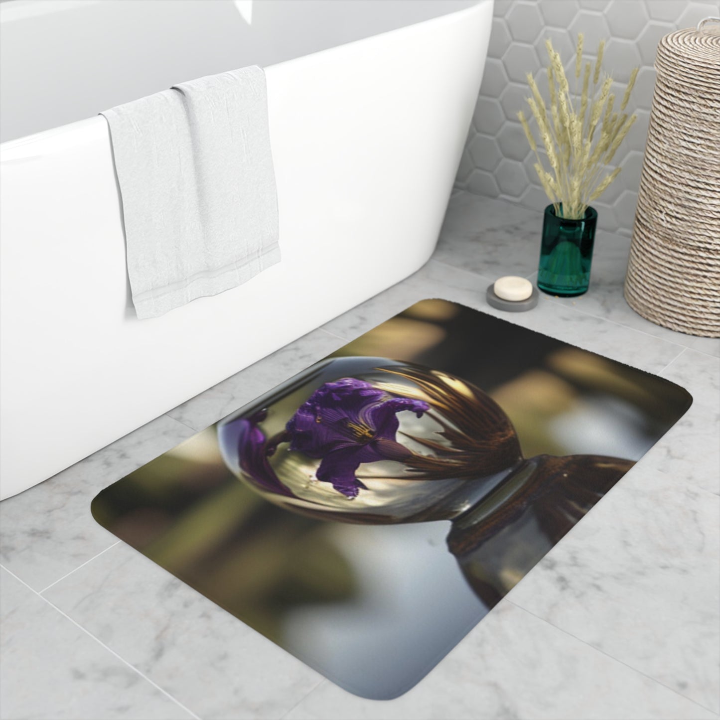 Memory Foam Bath Mat Purple Iris in a vase 2