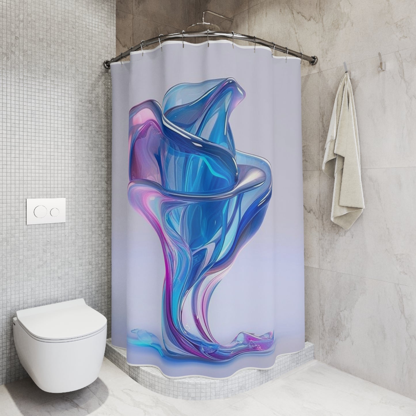 Polyester Shower Curtain Pink & Blue Tulip Rose 2