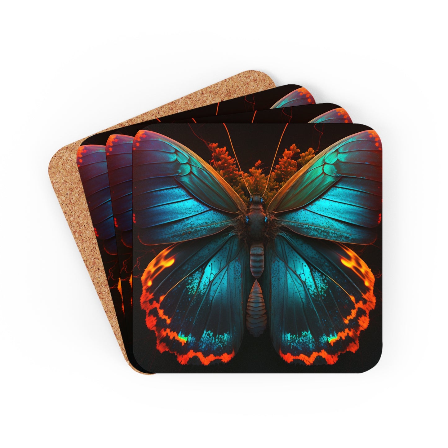 Corkwood Coaster Set Neon Butterfly Flair 3