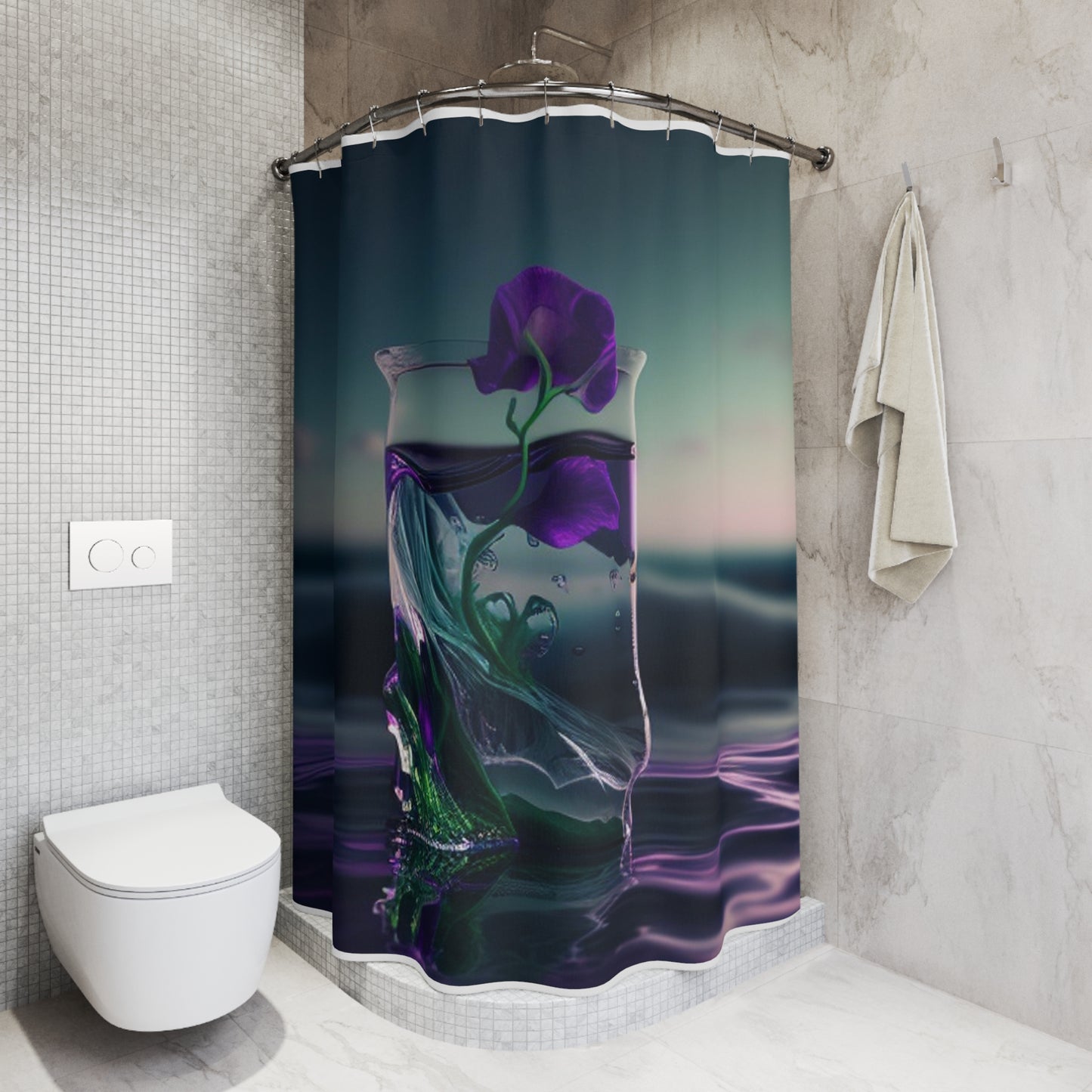 Polyester Shower Curtain Purple Sweet pea in a vase 3