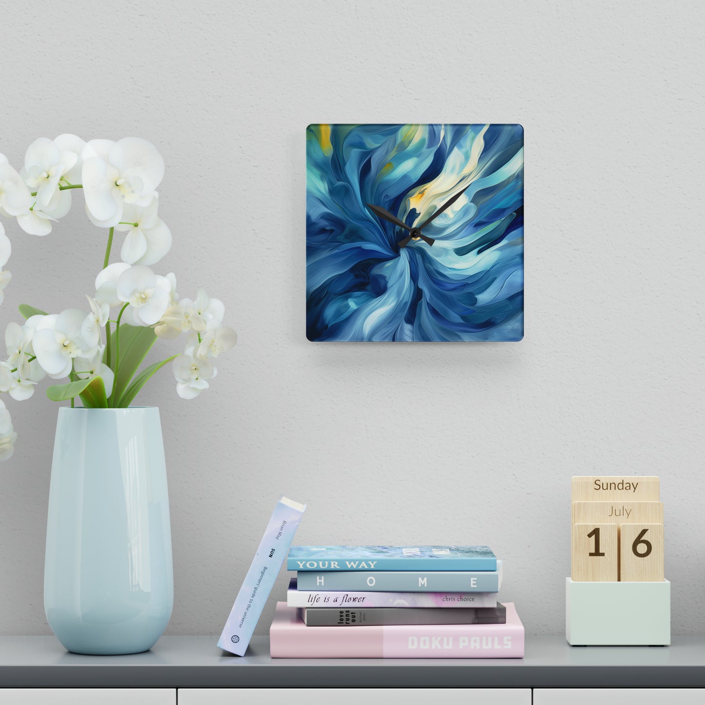 Acrylic Wall Clock Blue Tluip Abstract 4