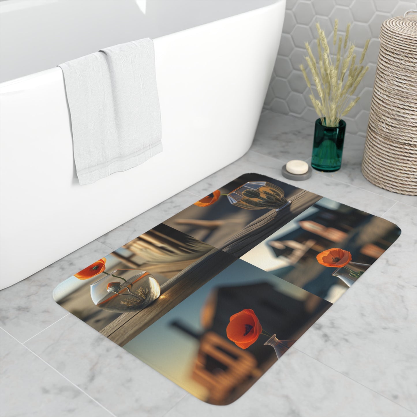 Memory Foam Bath Mat Orange Poppy in a Vase 5