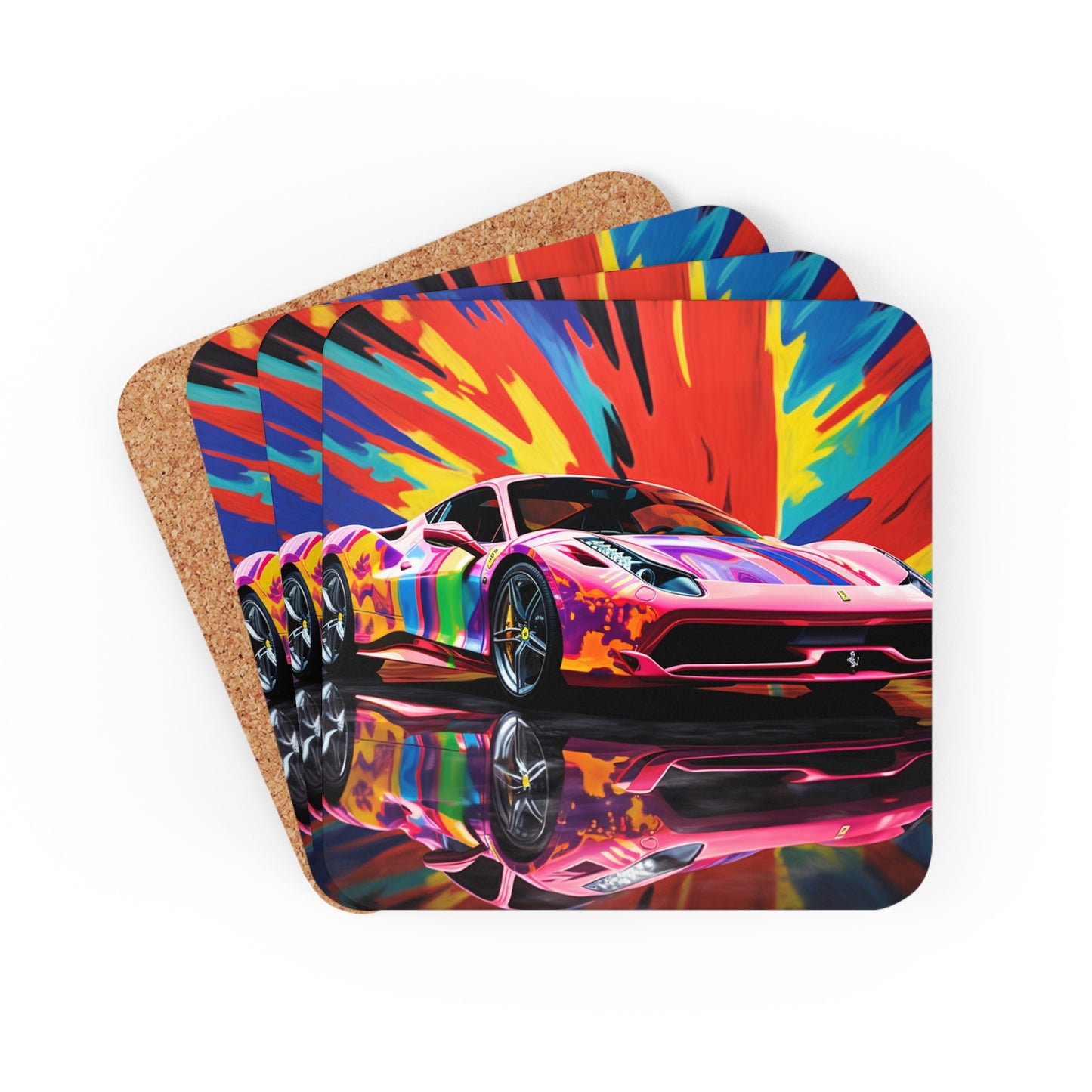 Corkwood Coaster Set Hyper Colorfull Ferrari 3