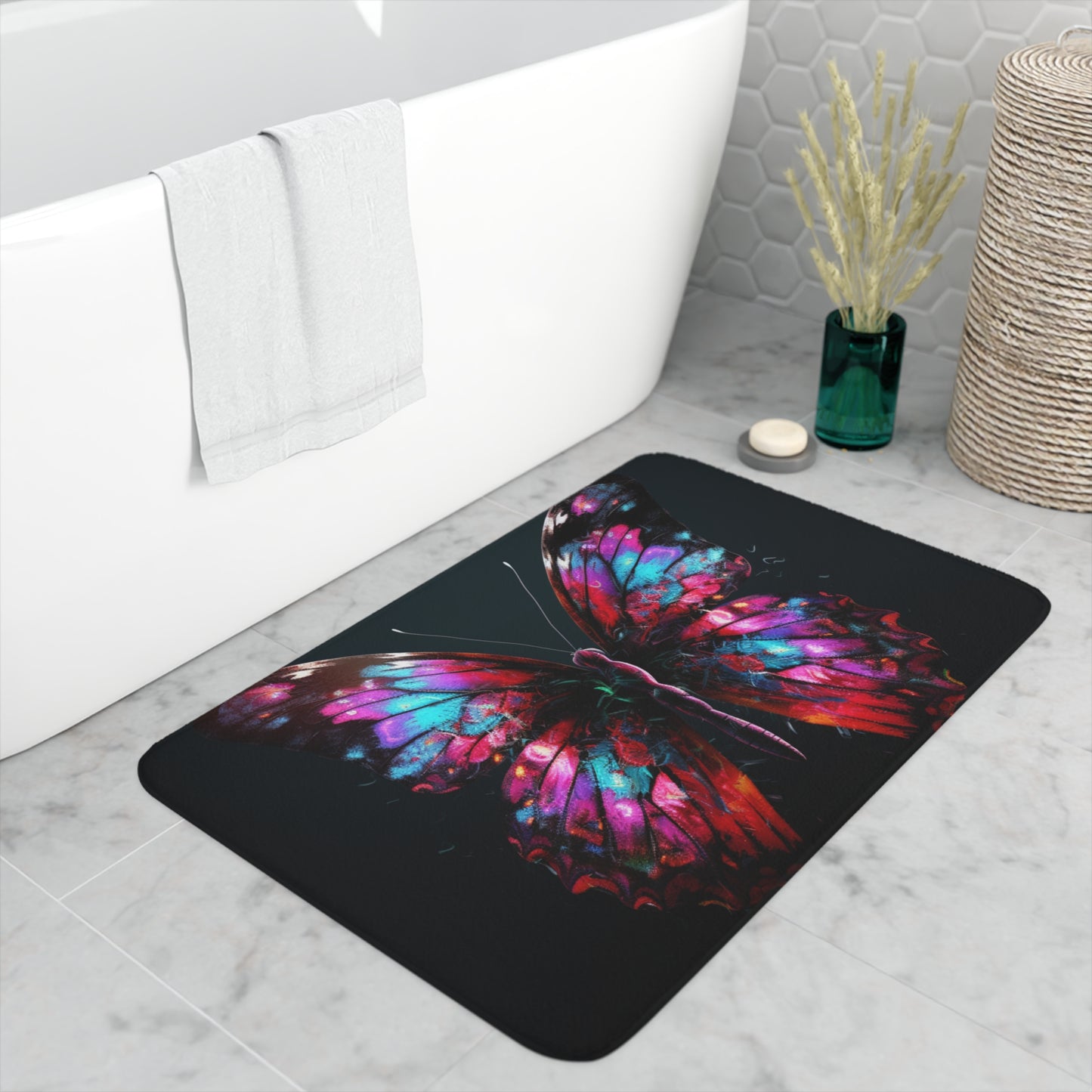 Memory Foam Bath Mat Hyper Colorful Butterfly Macro 3