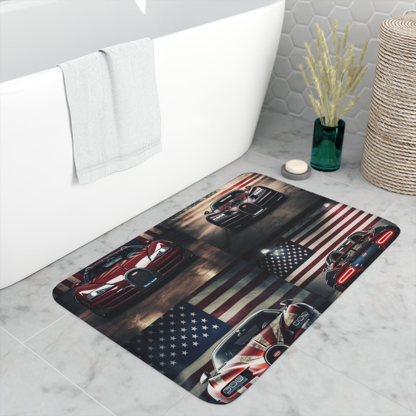 Memory Foam Bath Mat American Flag Background Bugatti 5