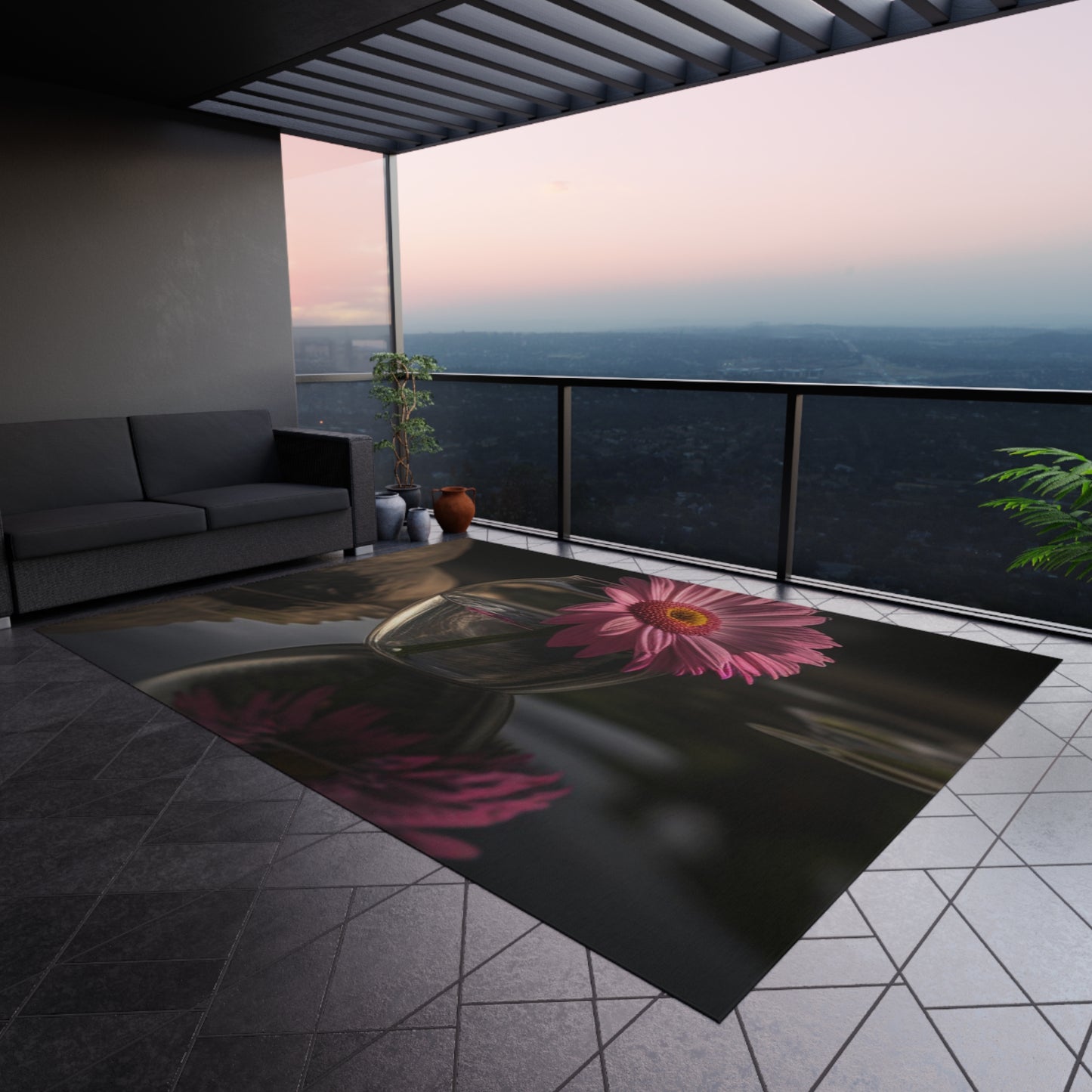 Outdoor Rug Pink Daisy 2