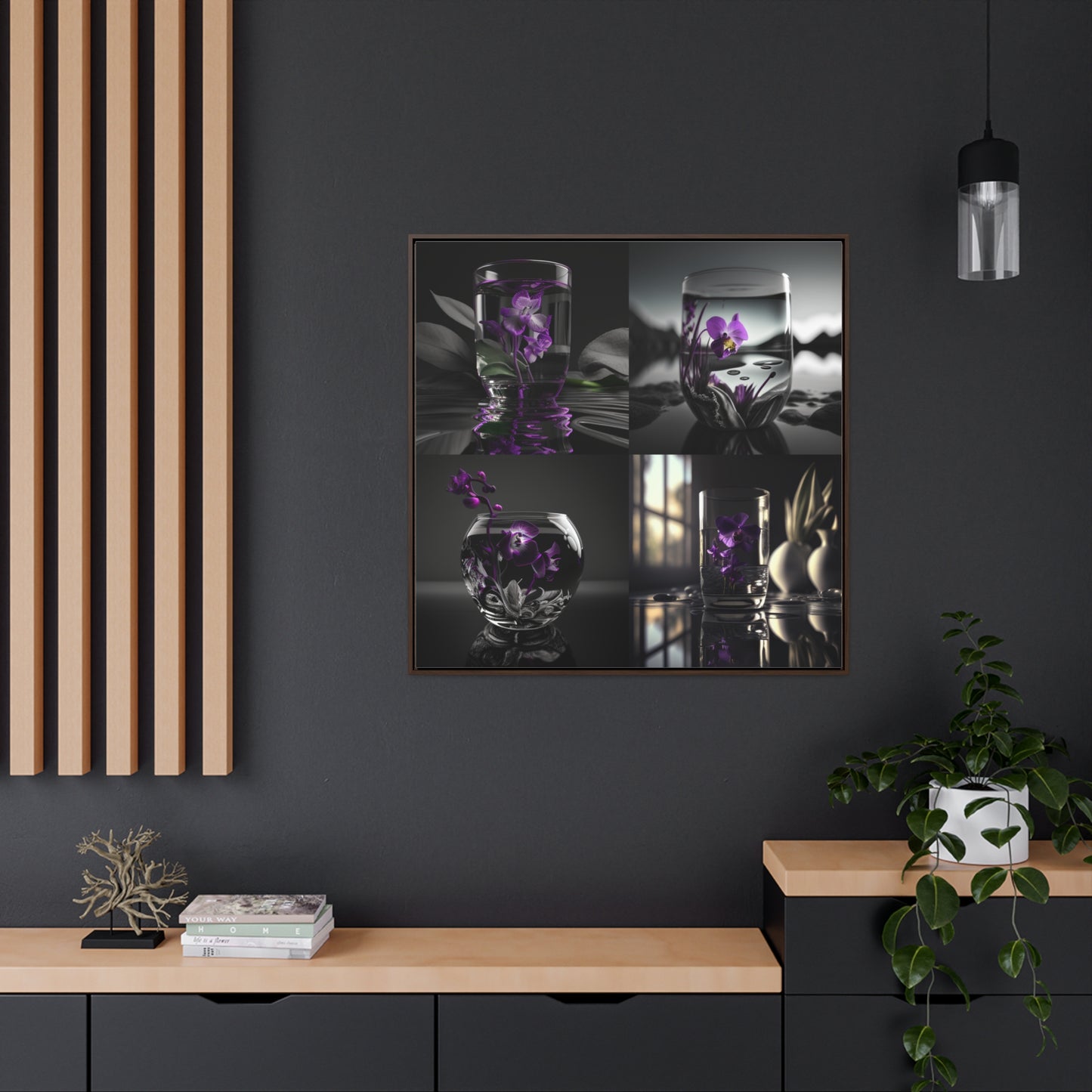 Gallery Canvas Wraps, Square Frame Purple Orchid Glass vase 5