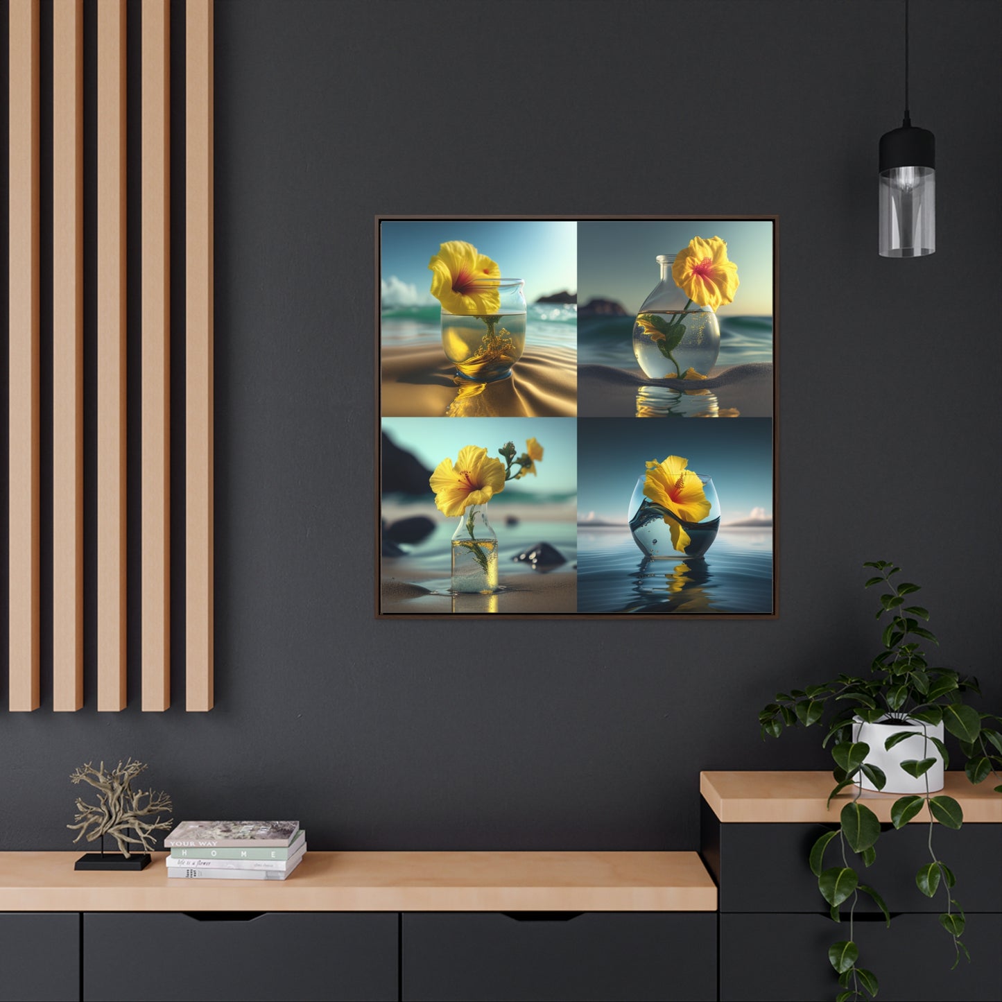 Gallery Canvas Wraps, Square Frame Yellow Hibiscus glass 5