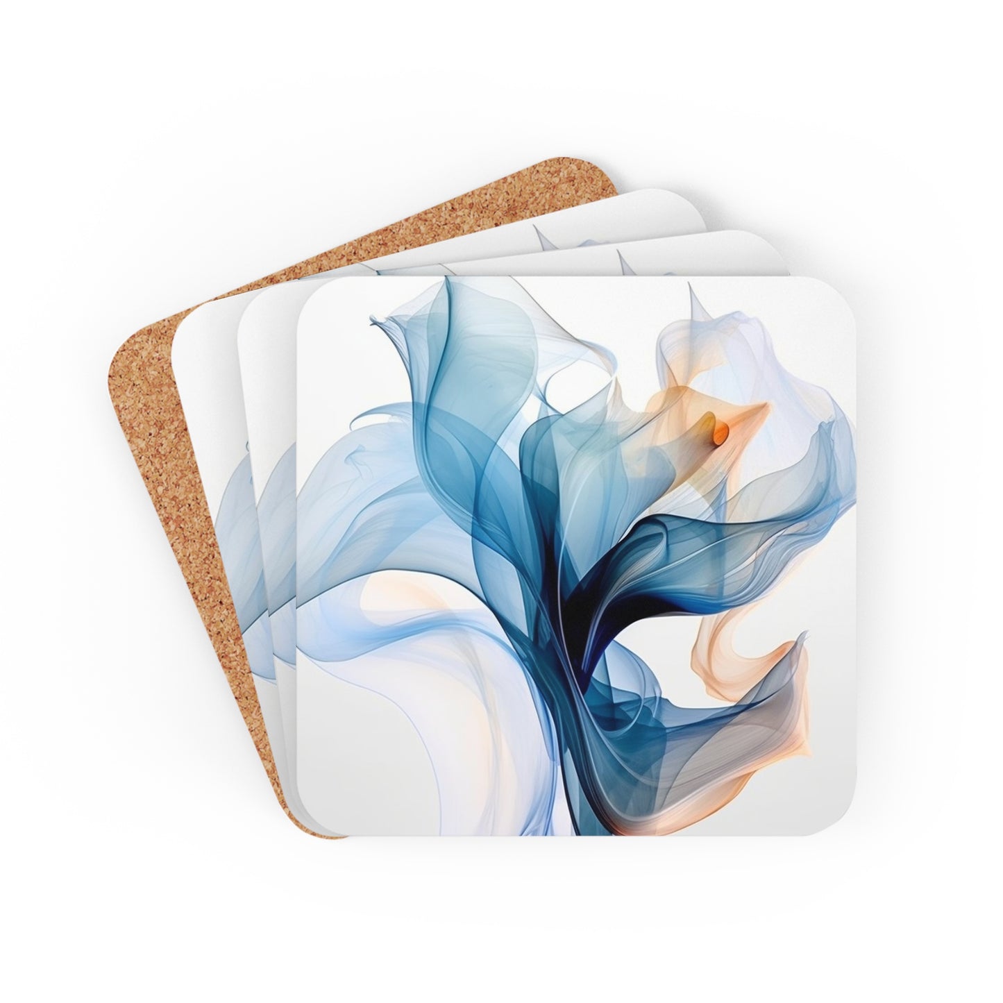 Corkwood Coaster Set Blue Tluip Abstract 3