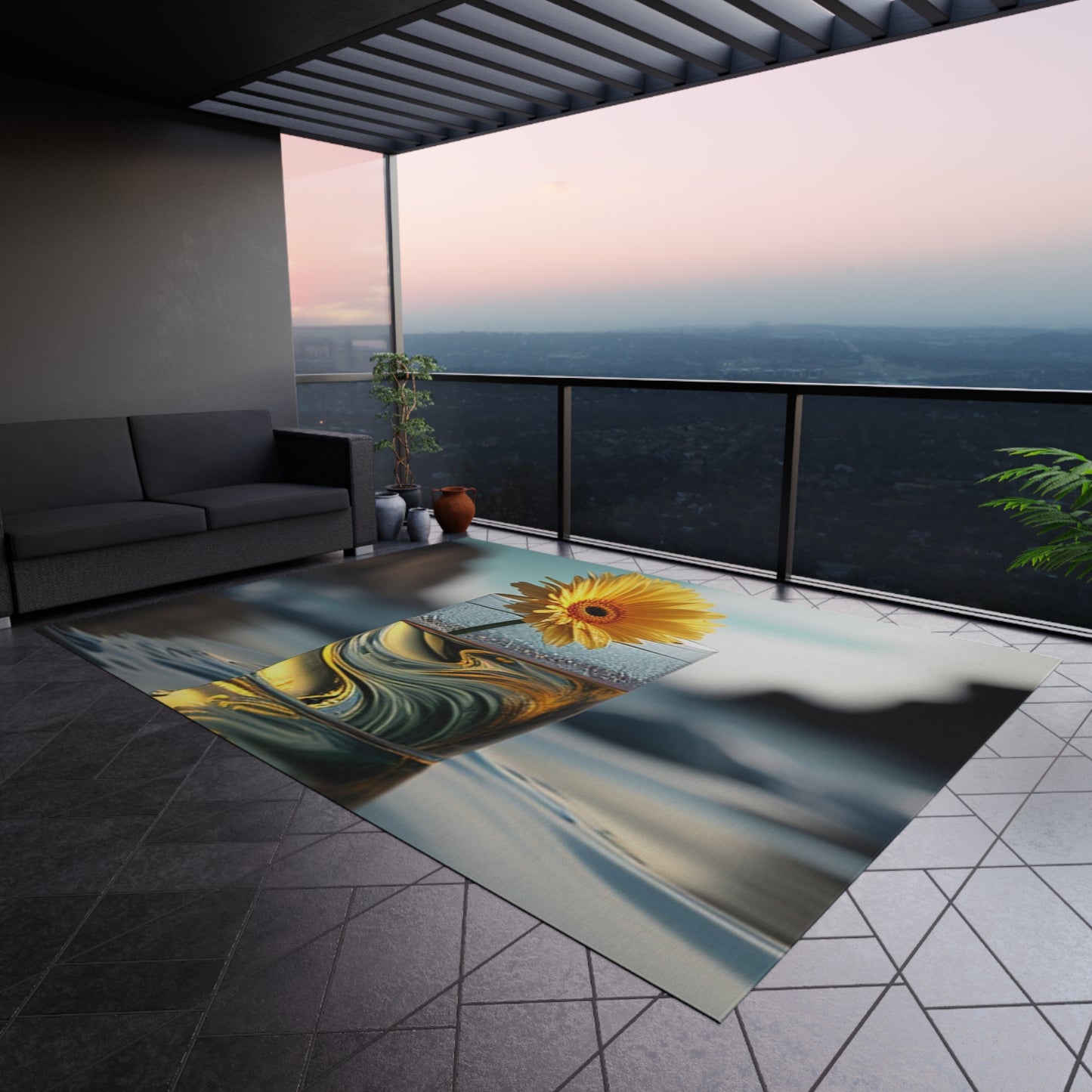 Outdoor Rug yello Gerbera glass 2