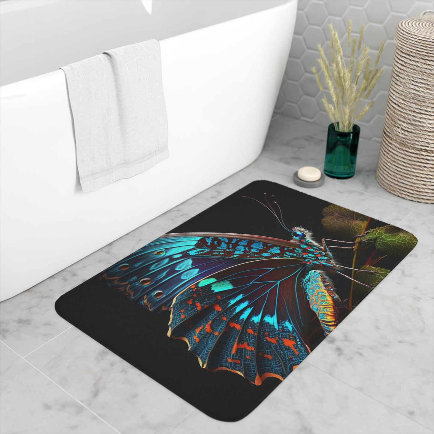Memory Foam Bath Mat Hue Neon Butterfly 2