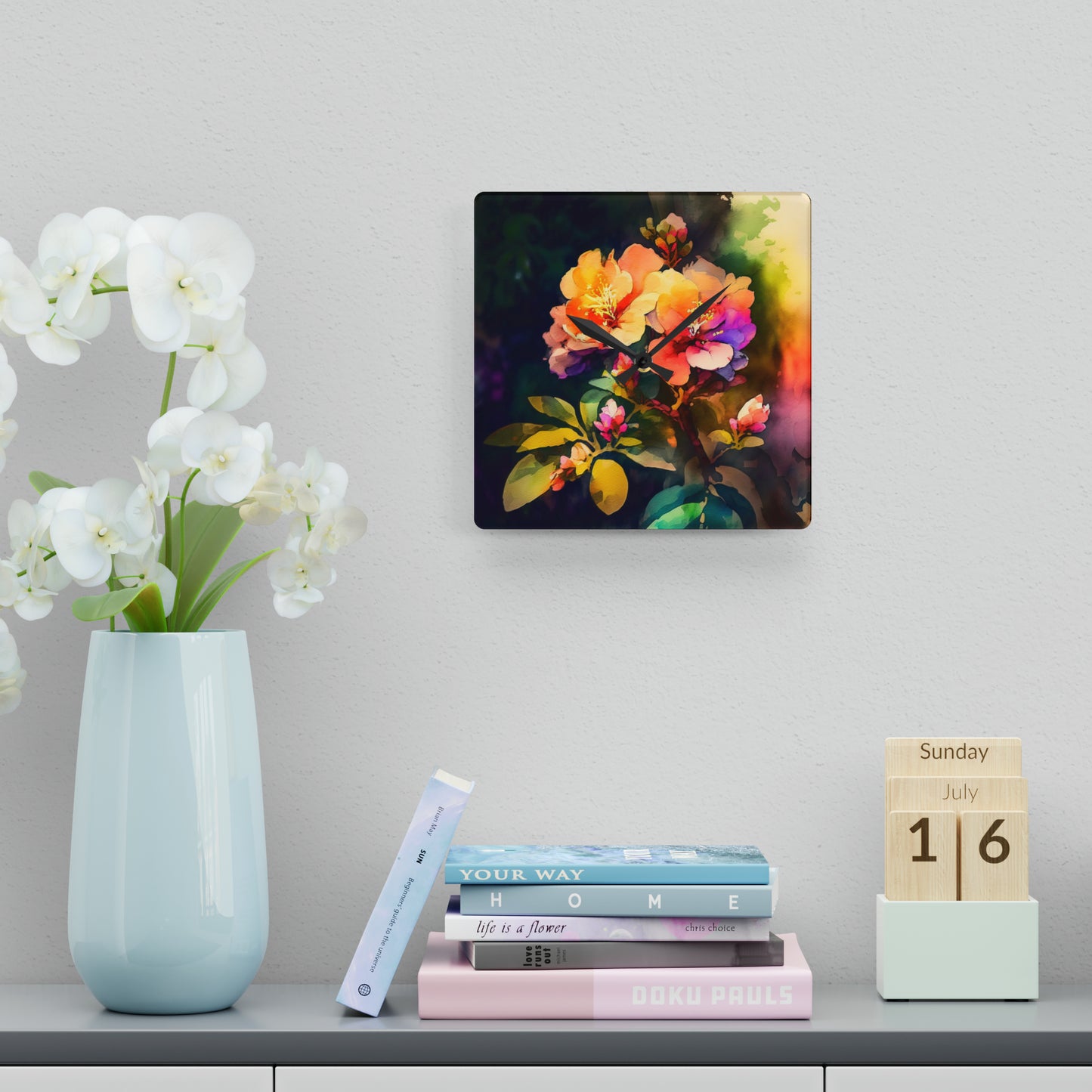Acrylic Wall Clock Bright Spring Flowers 2
