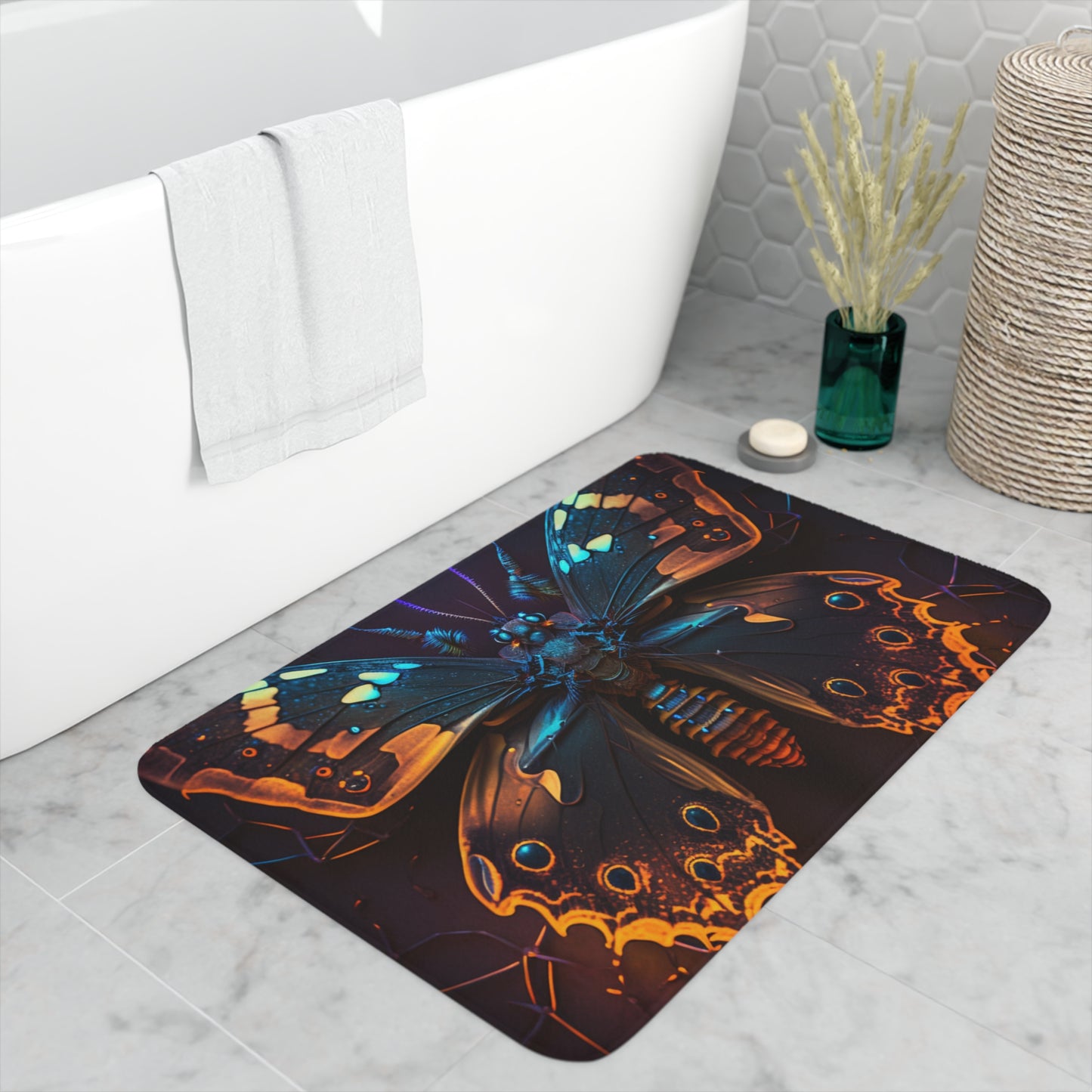 Memory Foam Bath Mat Neon Hue Butterfly 2