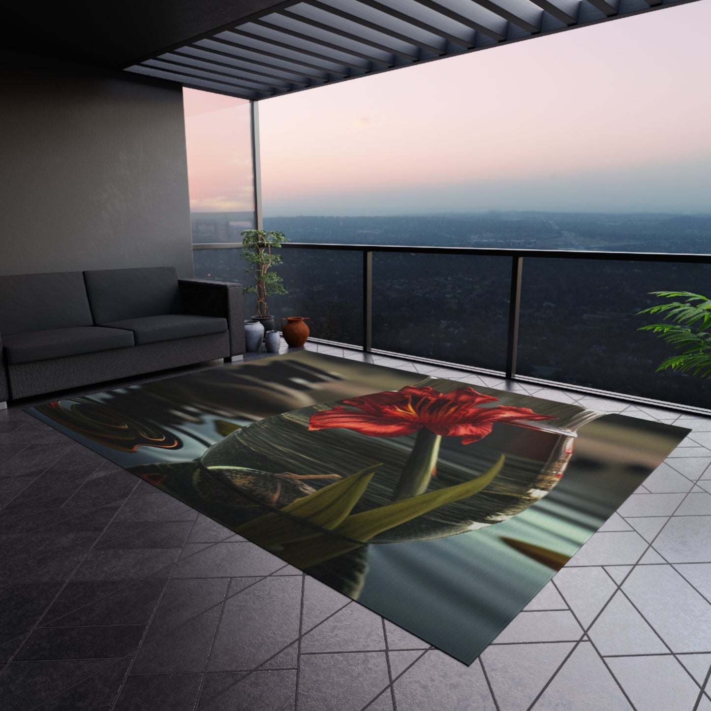 Outdoor Rug Red Lily in a Glass vase 4