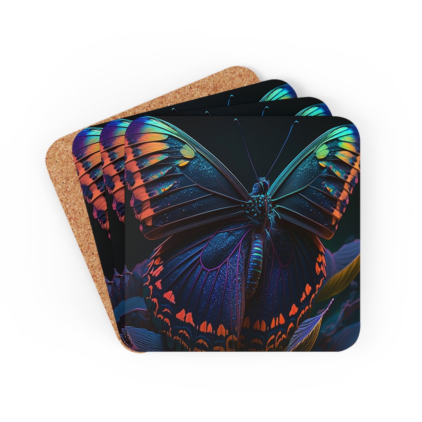 Corkwood Coaster Set Hue Neon Butterfly 3