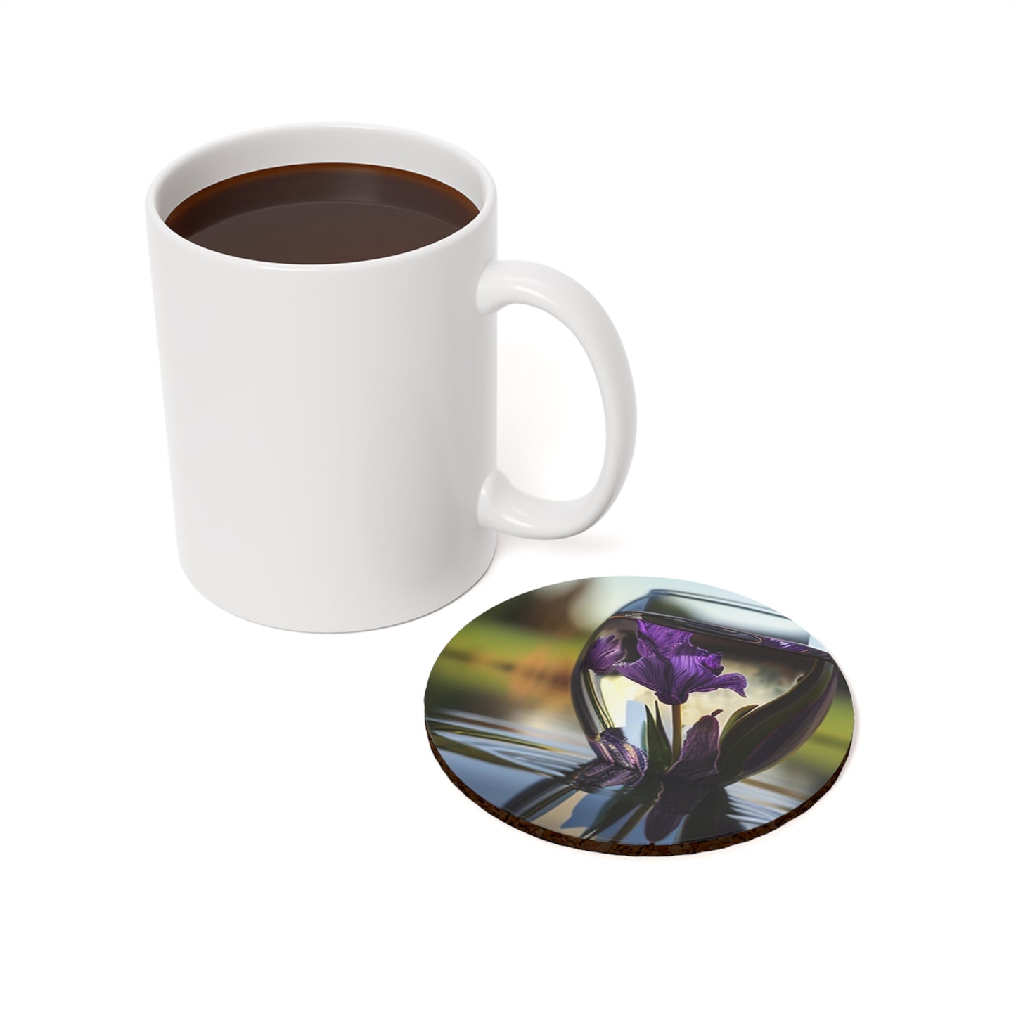 Cork Back Coaster Purple Iris in a vase 3
