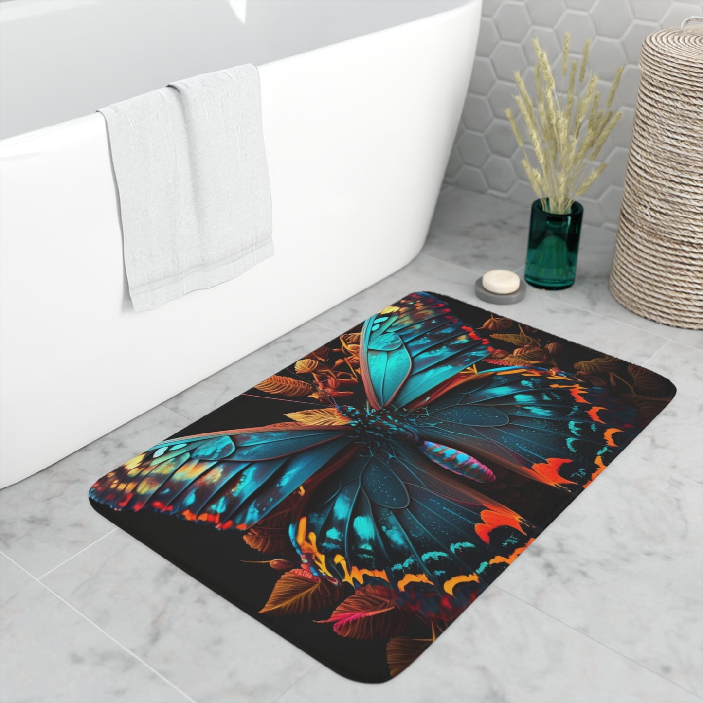 Memory Foam Bath Mat Hue Neon Butterfly 1