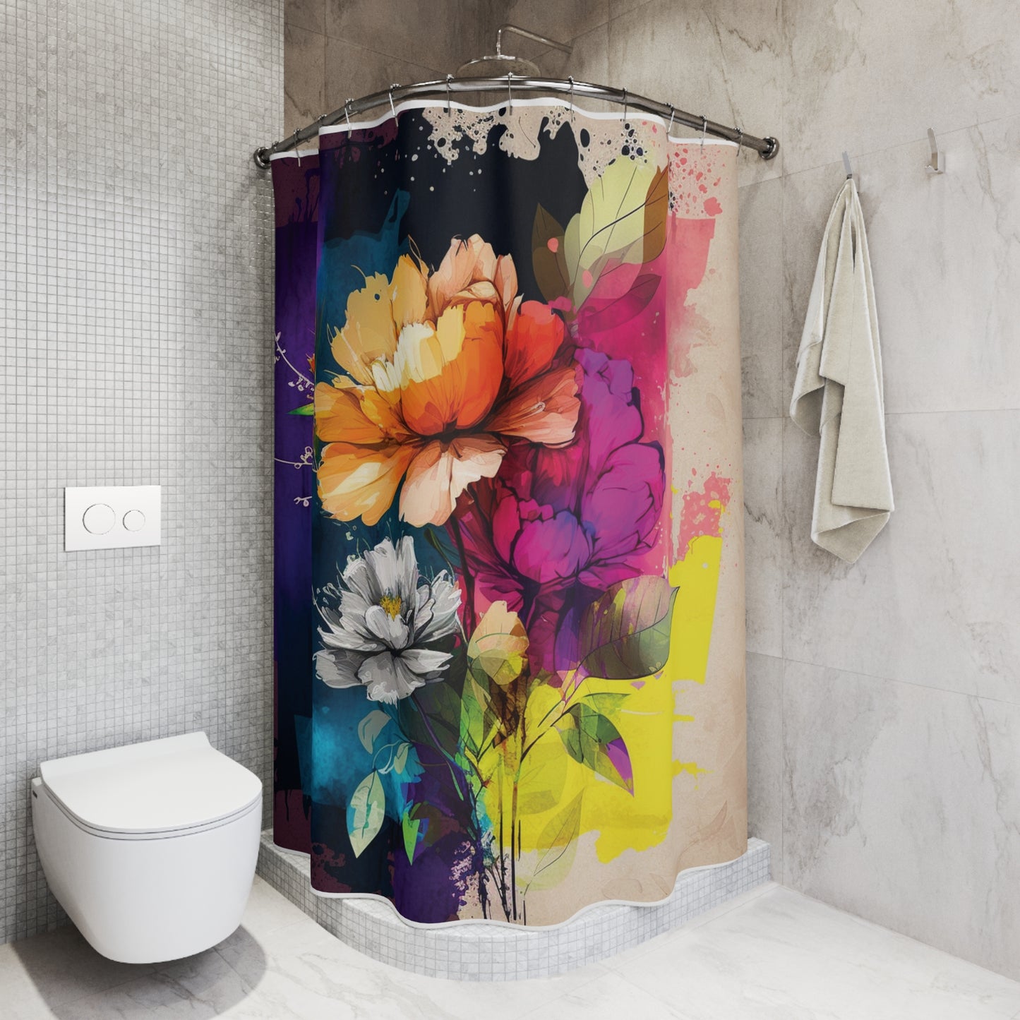 Polyester Shower Curtain Bright Spring Flowers 4