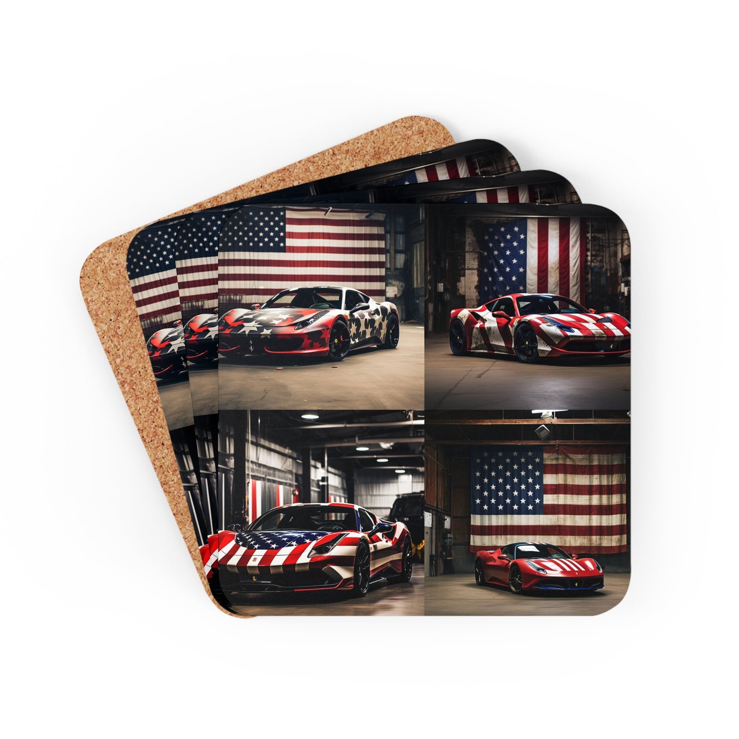 Corkwood Coaster Set American Flag Farrari 5