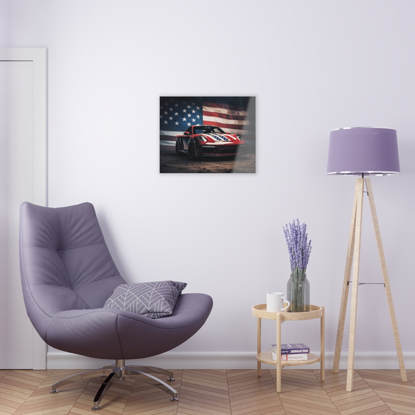 Acrylic Prints American Flag Background Porsche 3