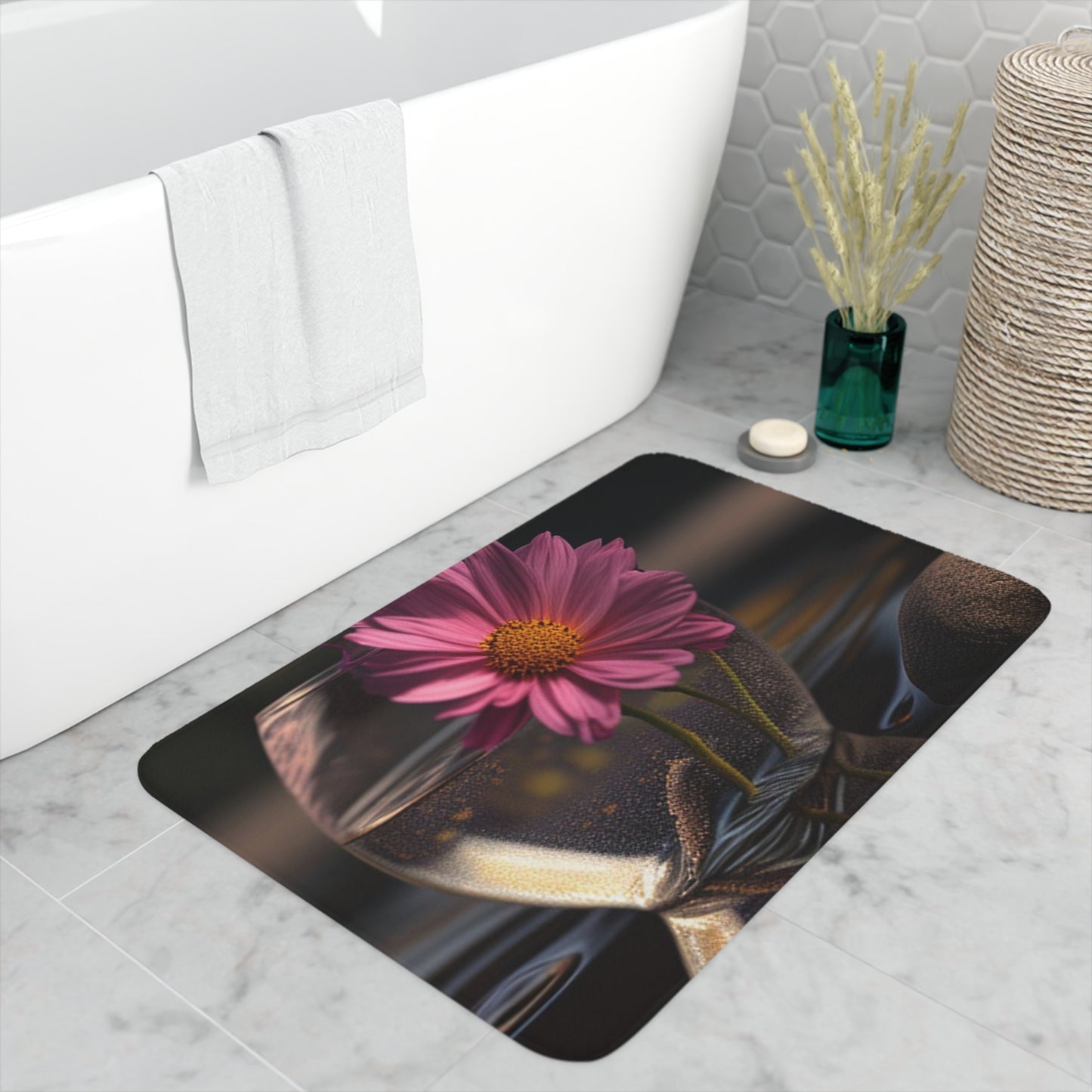 Memory Foam Bath Mat Pink Daisy 4