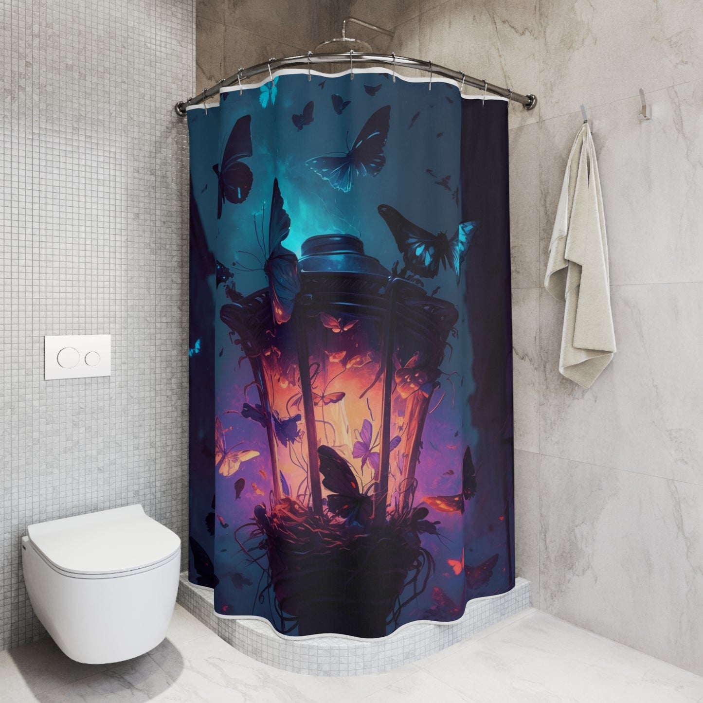 Polyester Shower Curtain Street Light Butterfly 3