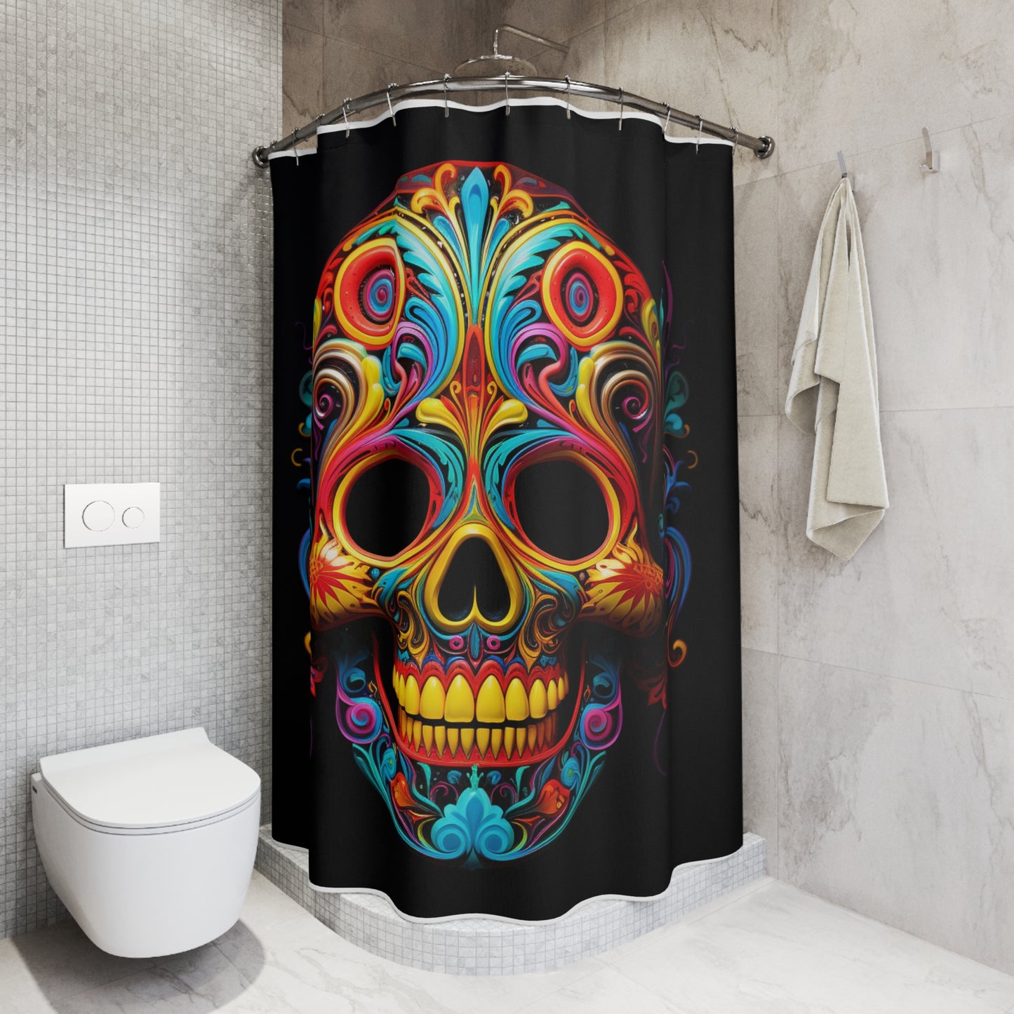 Polyester Shower Curtain Macro Skull Color 1