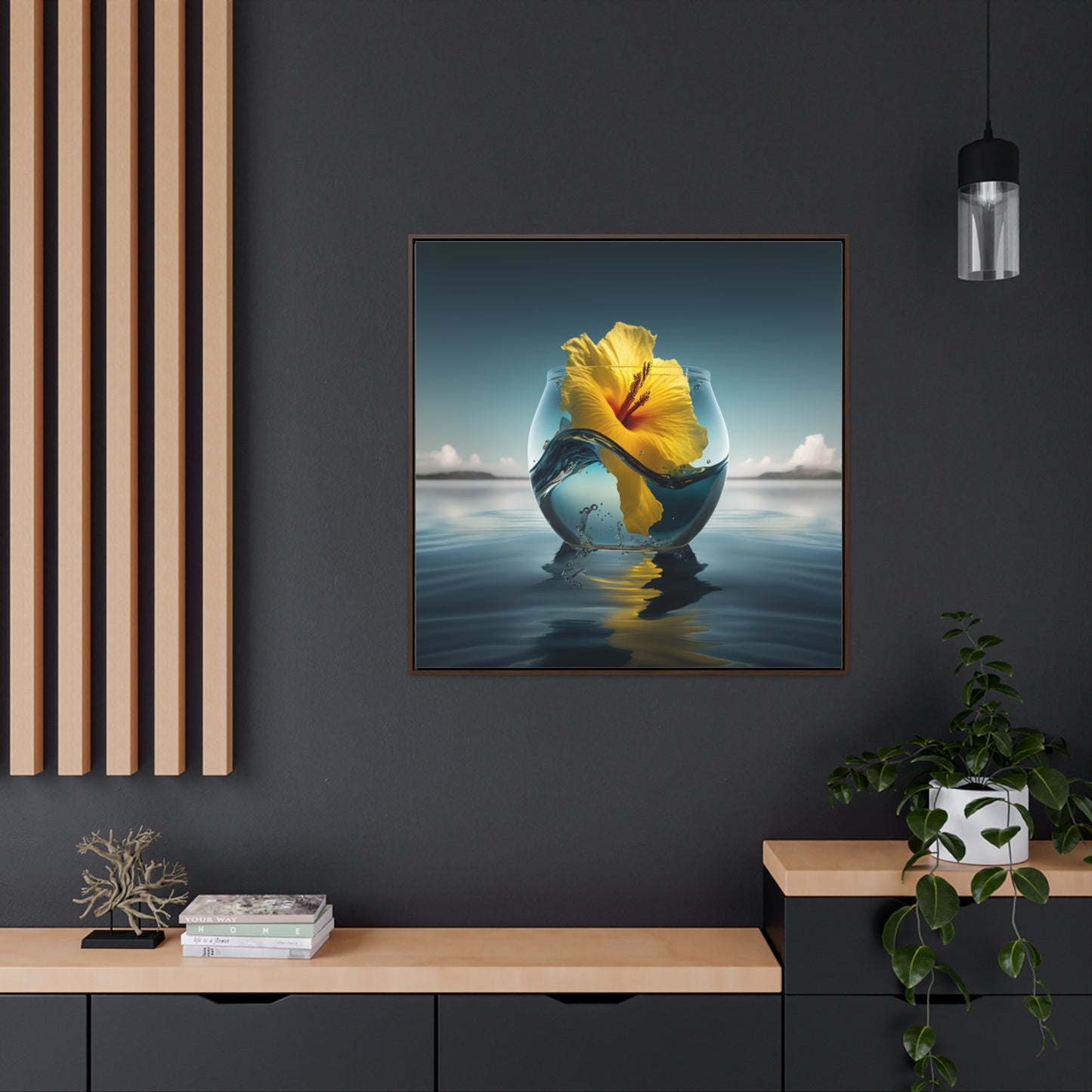 Gallery Canvas Wraps, Square Frame Yellow Hibiscus glass 4