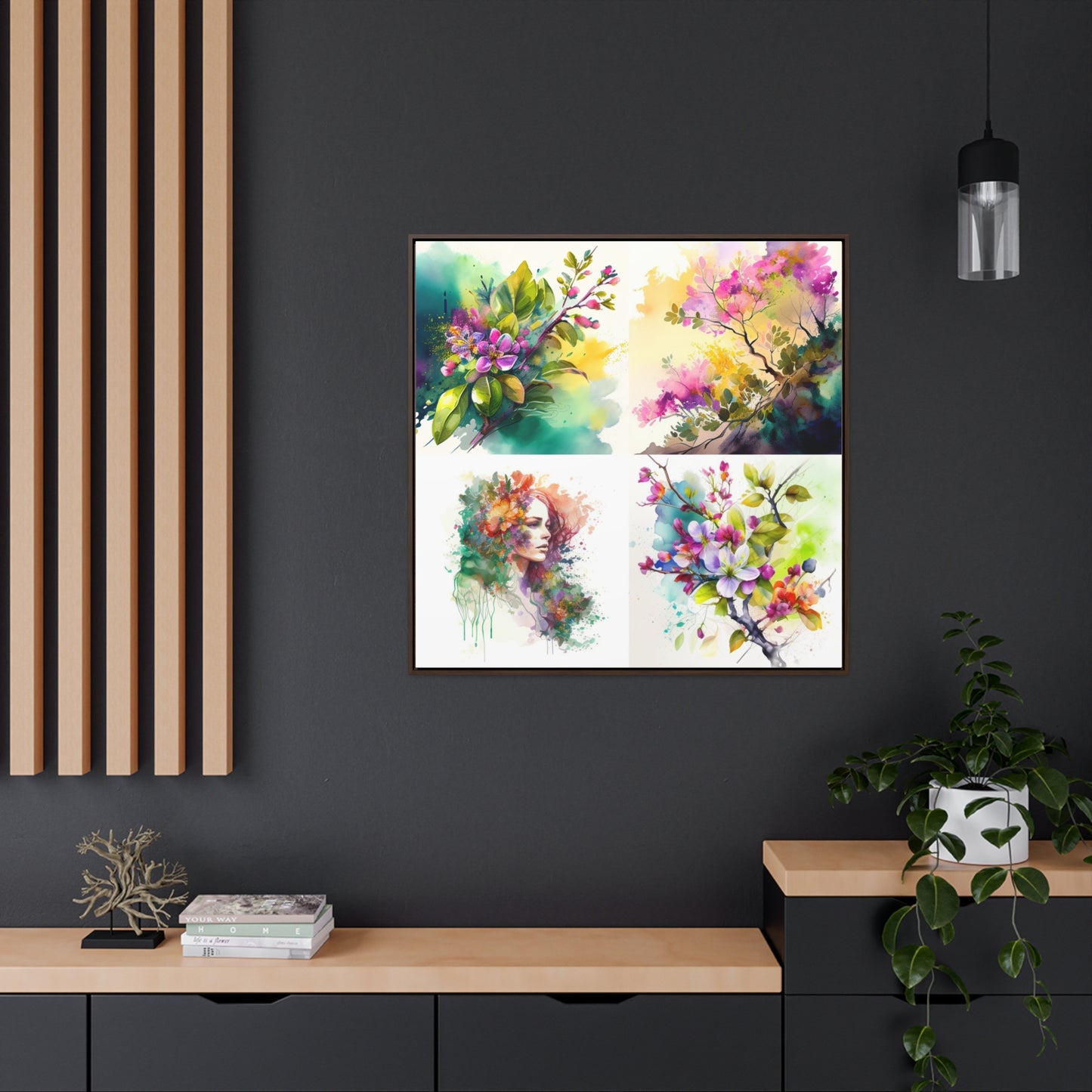 Gallery Canvas Wraps, Square Frame Mother Nature Bright Spring Colors Realistic Watercolor 5