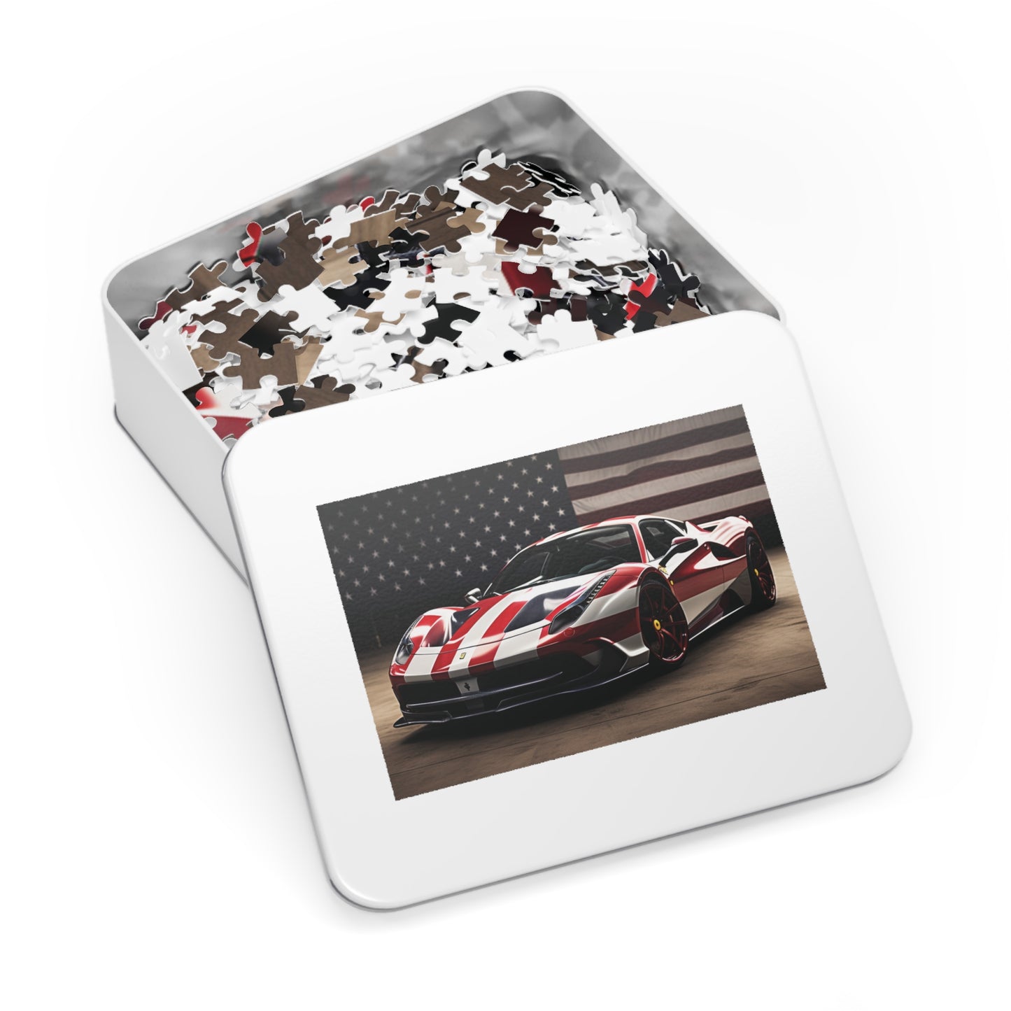 Jigsaw Puzzle (30, 110, 252, 500,1000-Piece) American Flag Background Ferrari 2