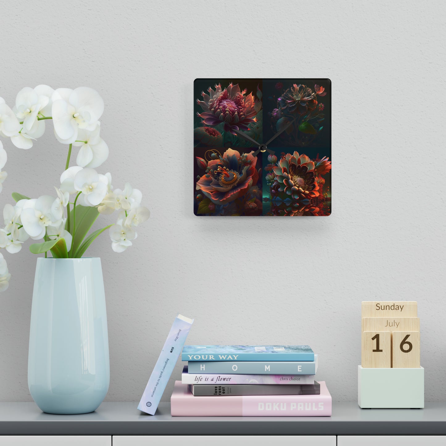 Acrylic Wall Clock Flower Arangment 5