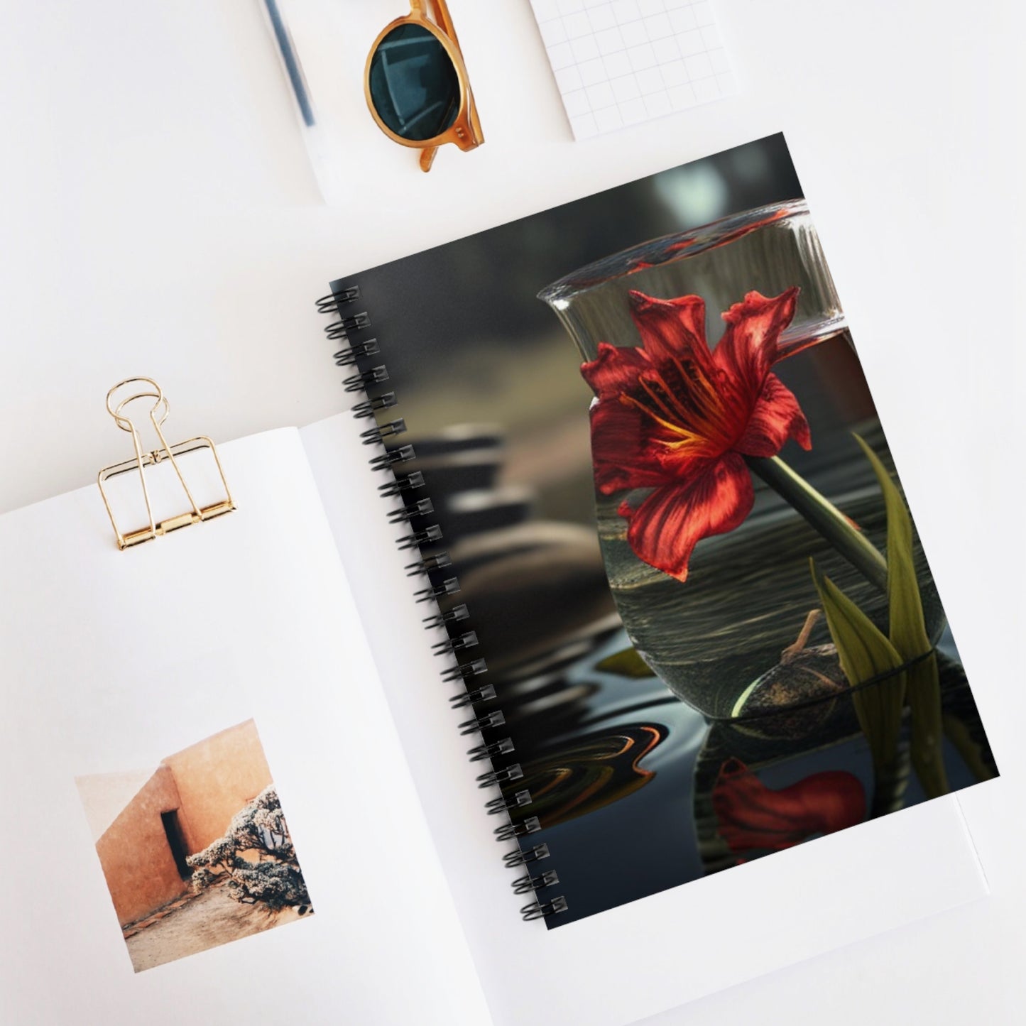 Spiral Notebook - Ruled Line Red Lily in a Glass vase 4