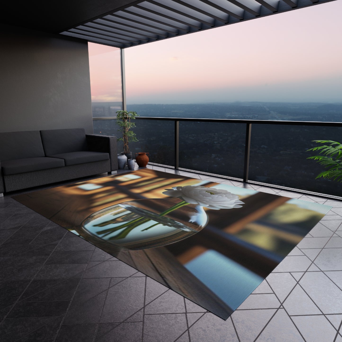 Outdoor Rug White Peony glass vase 3