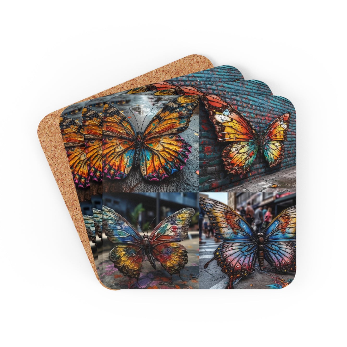 Corkwood Coaster Set Liquid Street Butterfly 5