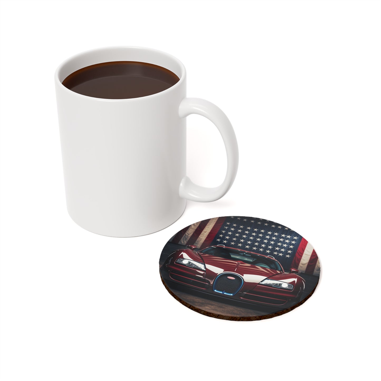 Cork Back Coaster American Flag Background Bugatti 1
