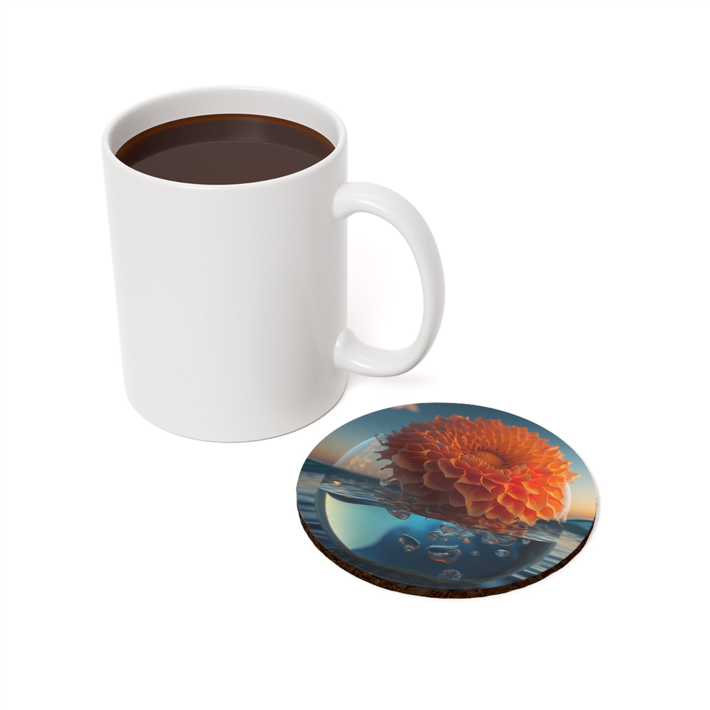 Cork Back Coaster Dahlia Orange 4