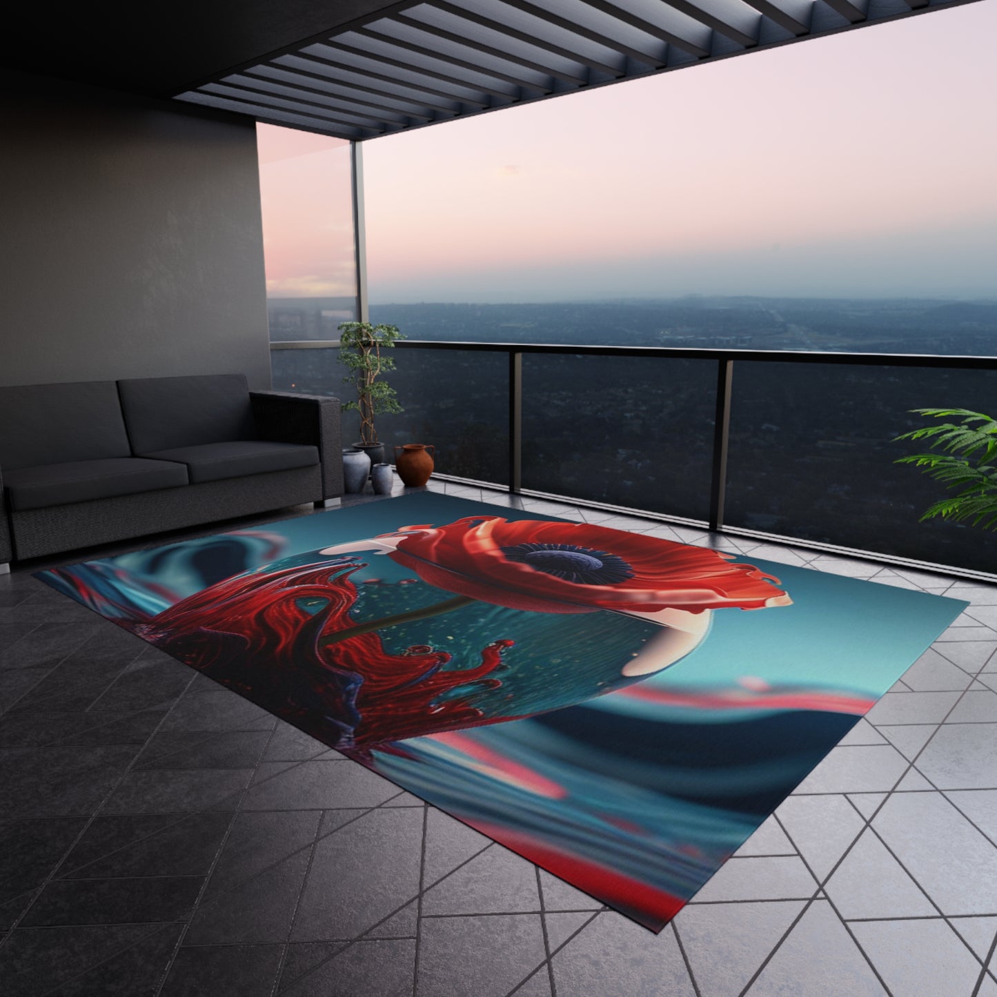 Outdoor Rug Red Anemone in a Vase 2