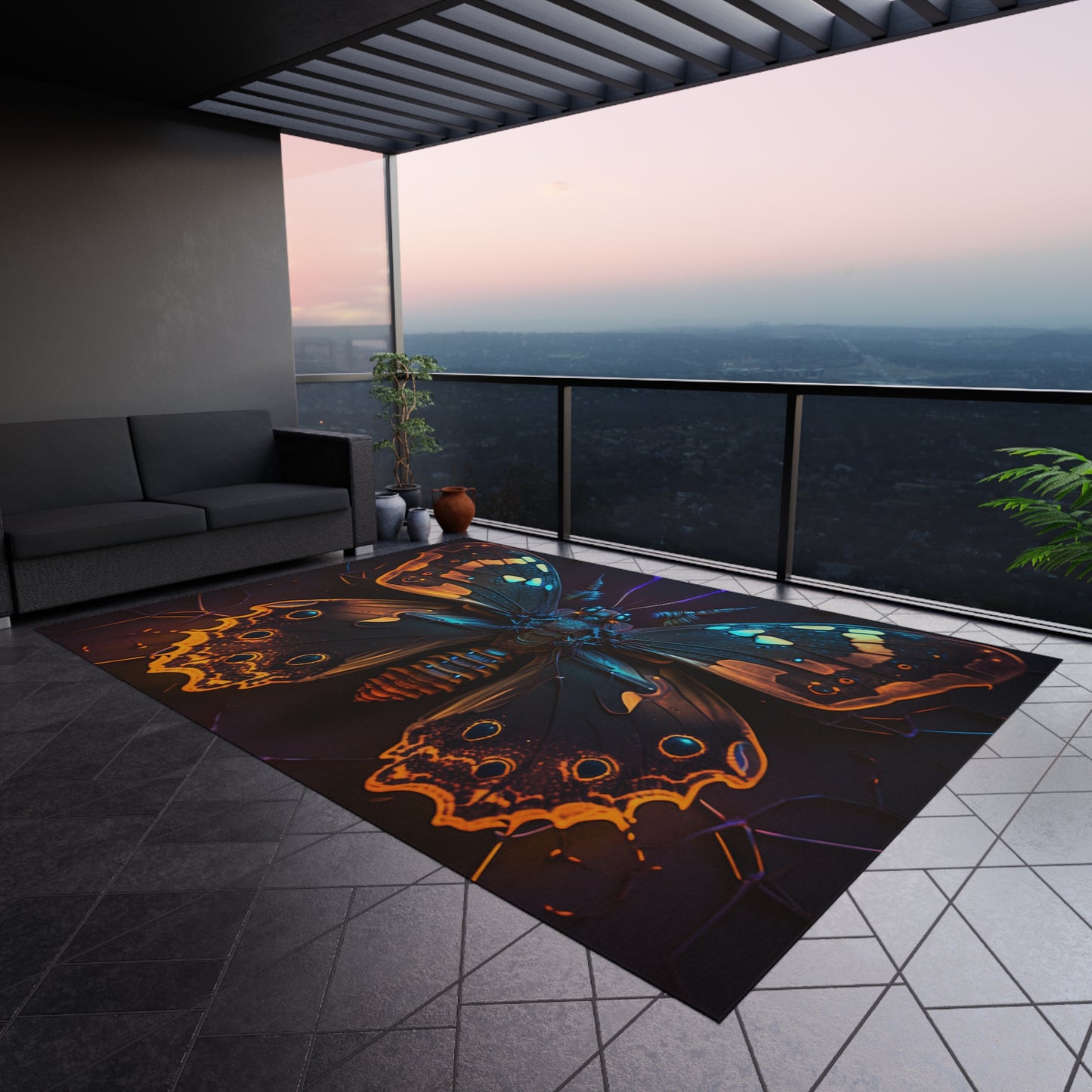 Outdoor Rug Neon Hue Butterfly 2