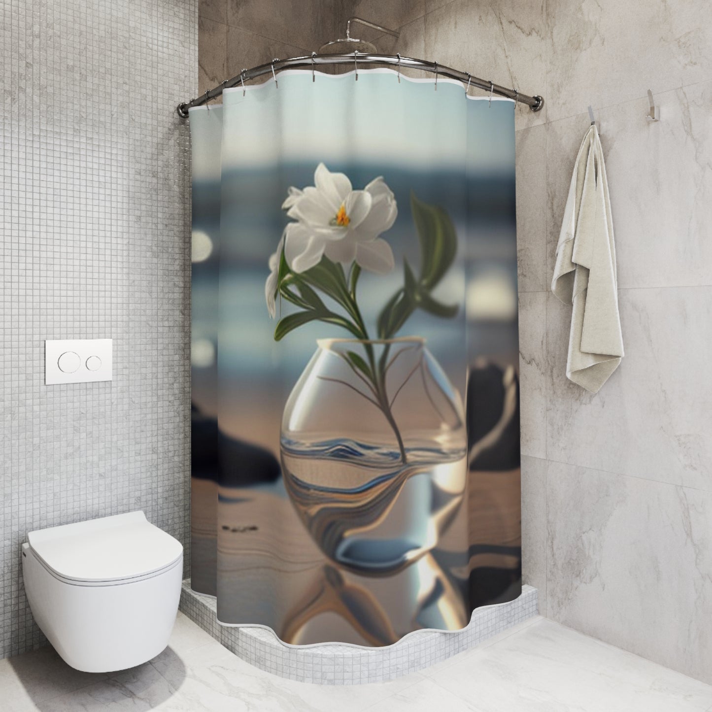 Polyester Shower Curtain Jasmine glass vase 3