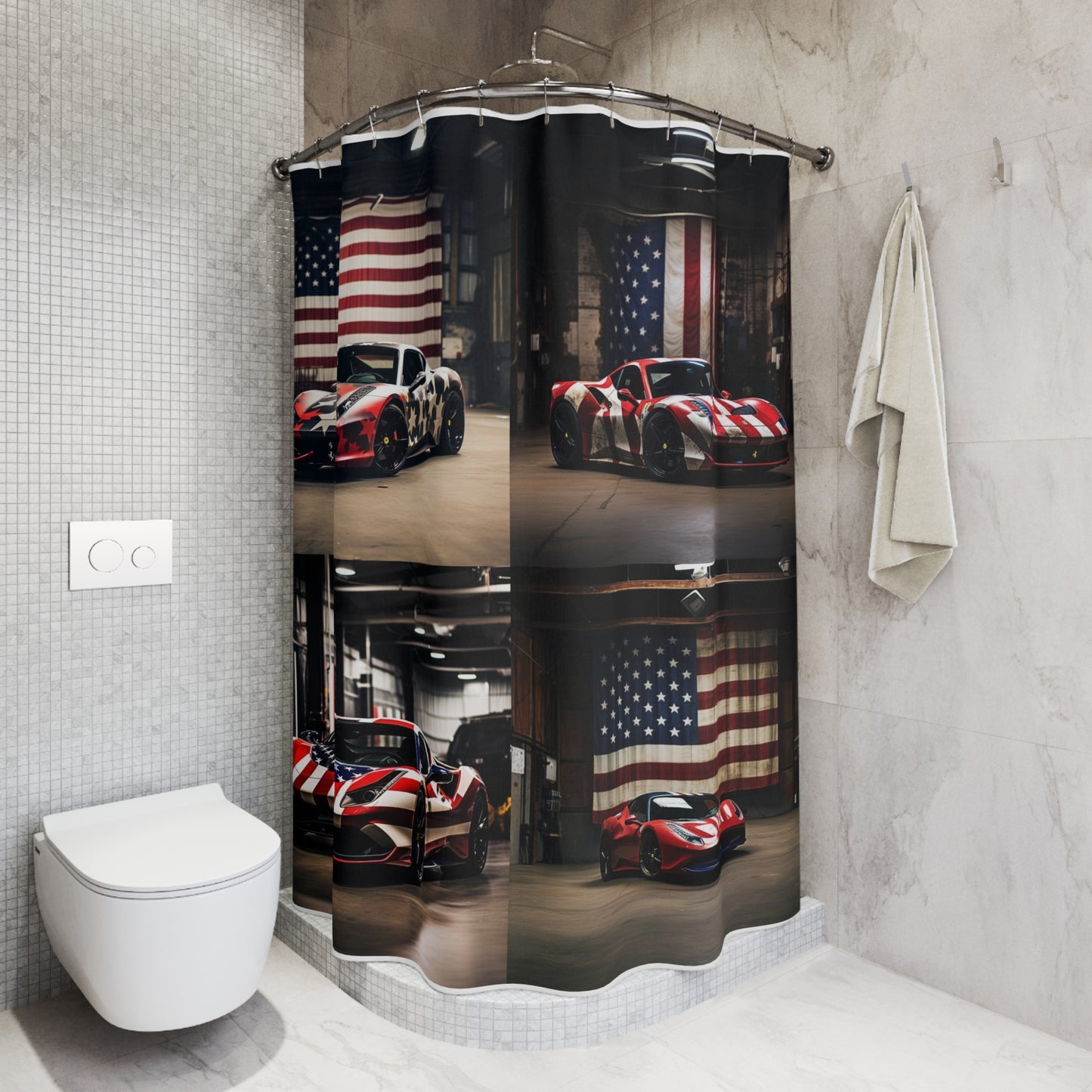 Polyester Shower Curtain American Flag Farrari 5