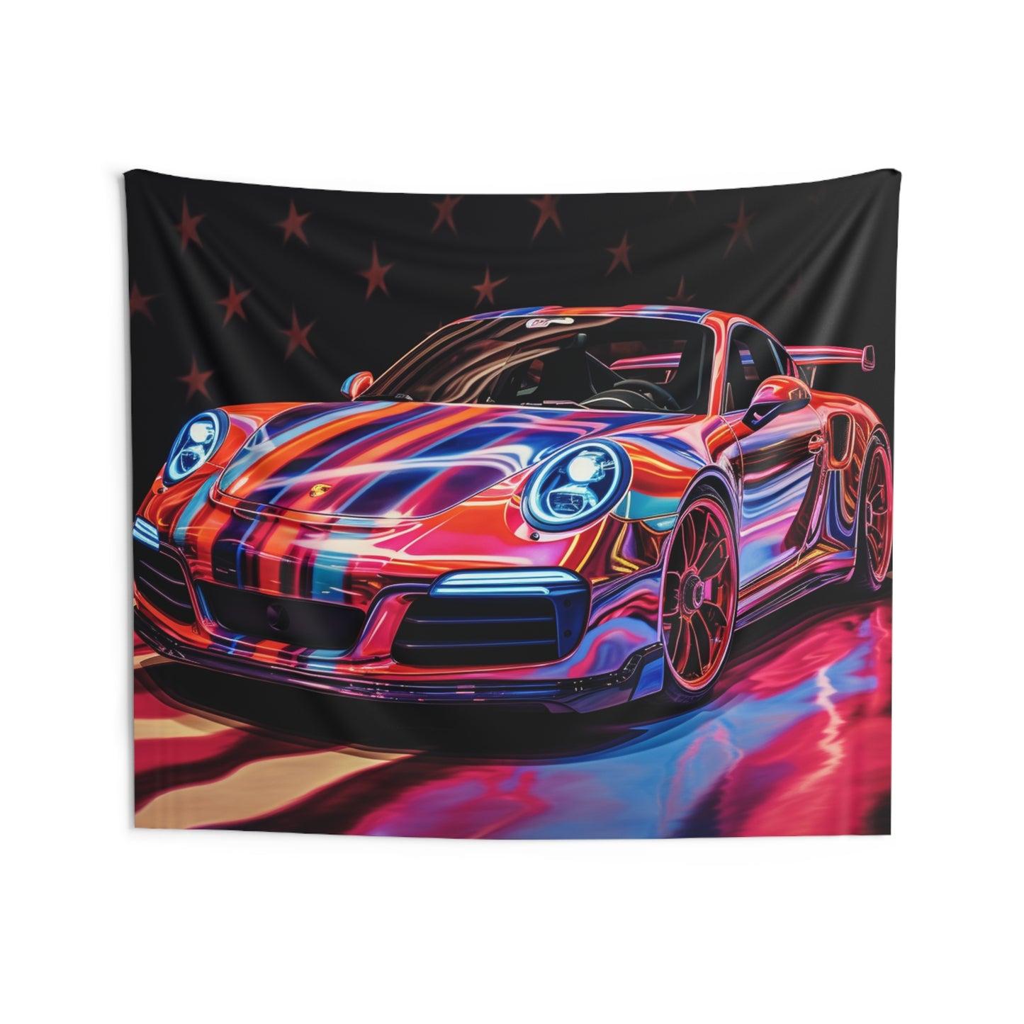Indoor Wall Tapestries Macro American Flag Porsche 4