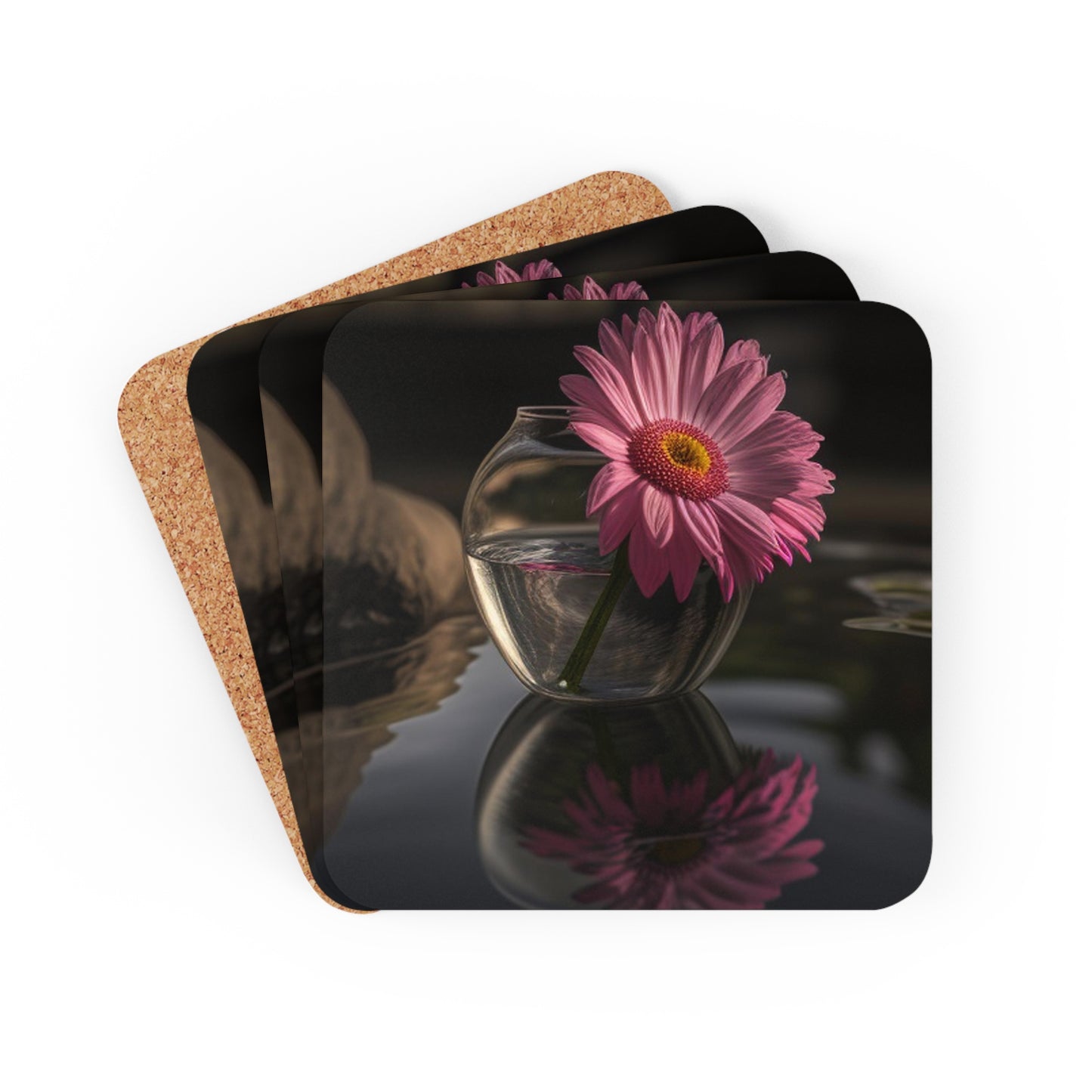 Corkwood Coaster Set Pink Daisy 2