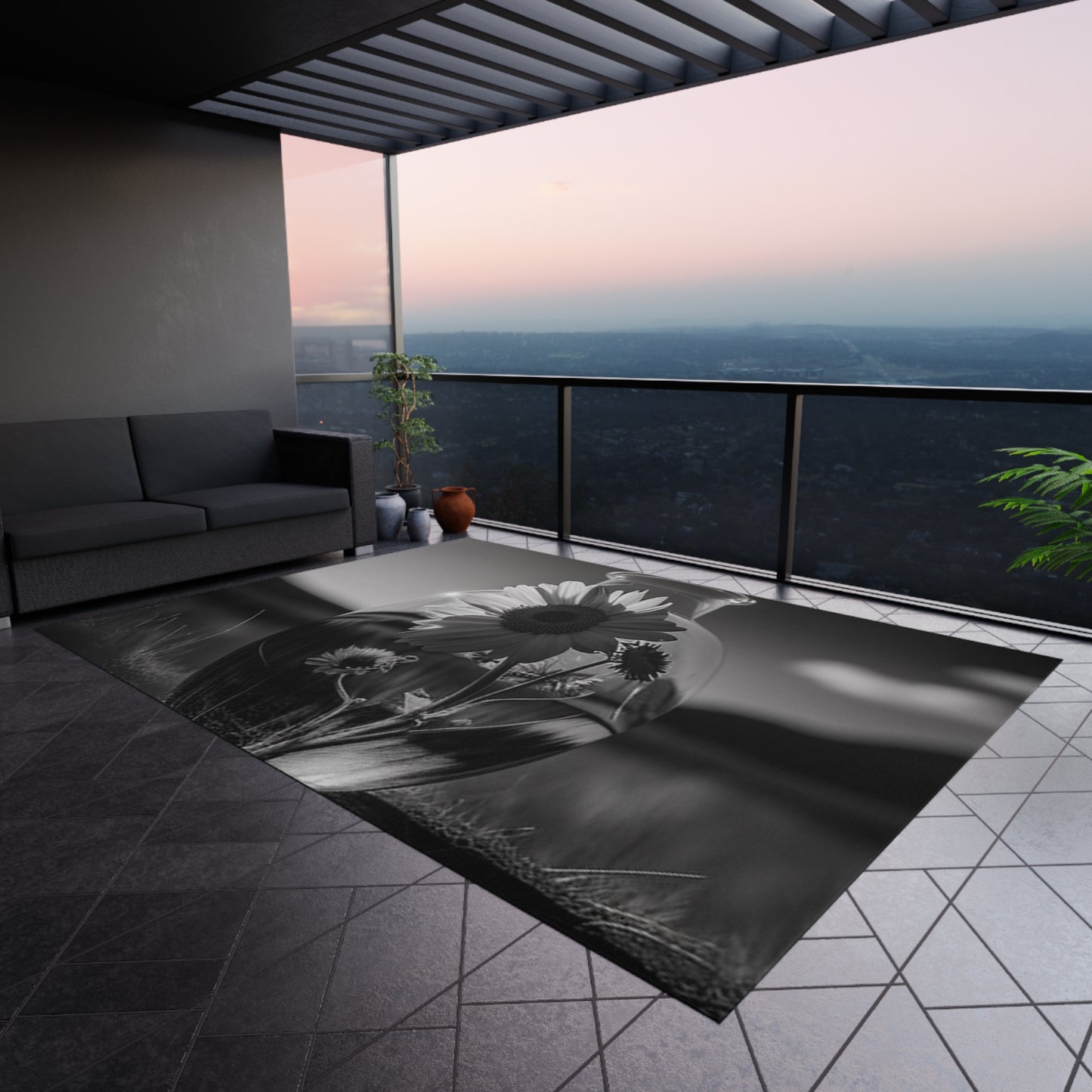 Outdoor Rug Yellw Sunflower in a vase 4