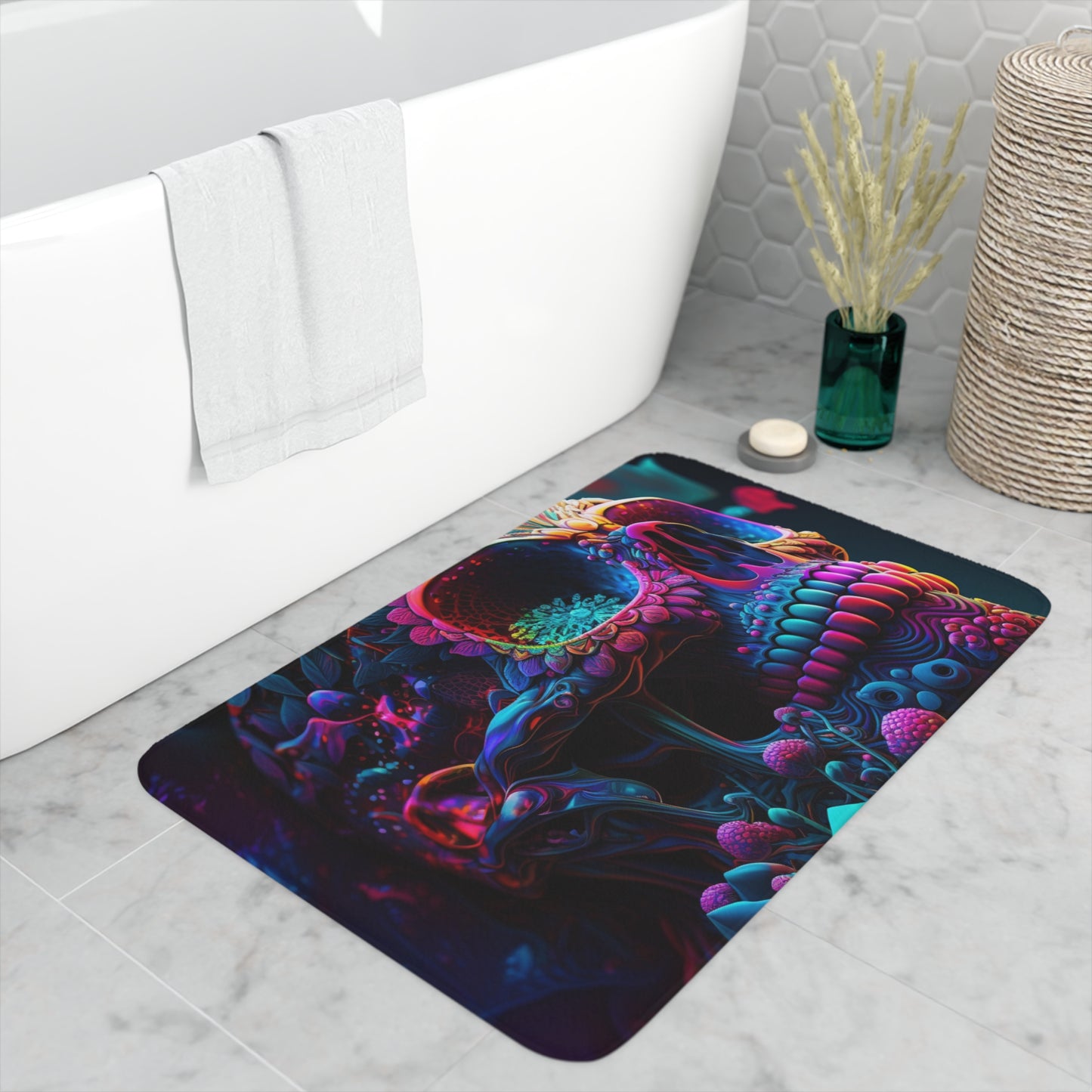 Memory Foam Bath Mat Florescent Skull Death 3