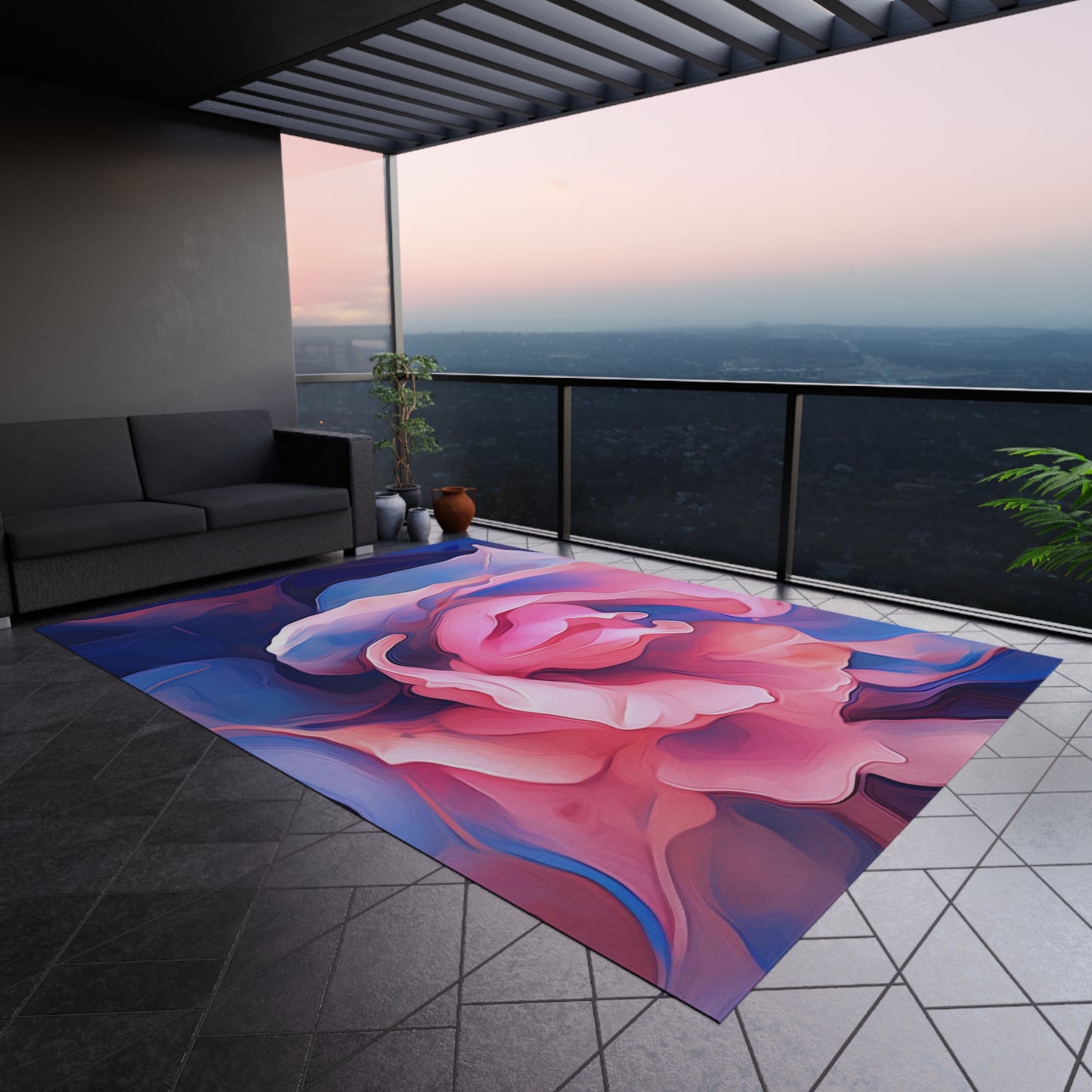 Outdoor Rug Pink & Blue Tulip Rose 1