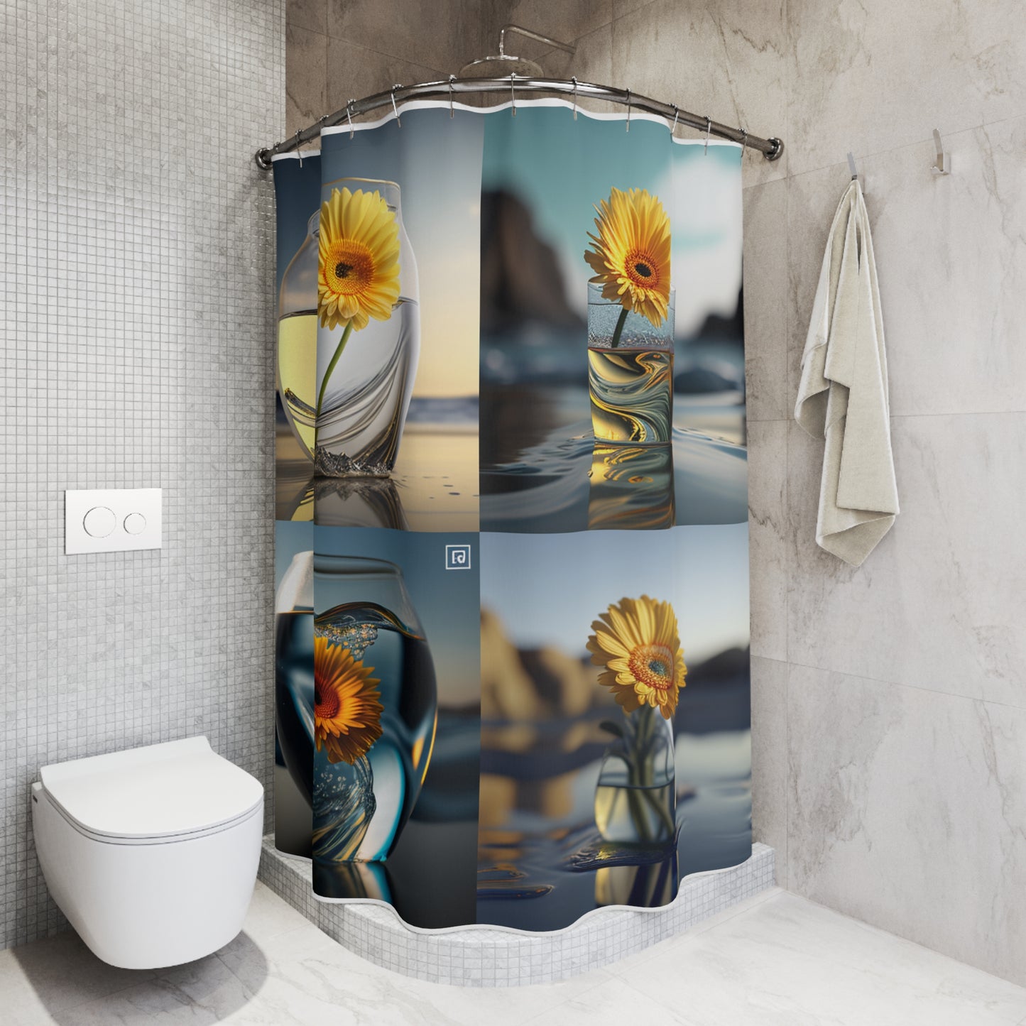 Polyester Shower Curtain yello Gerbera glass 5