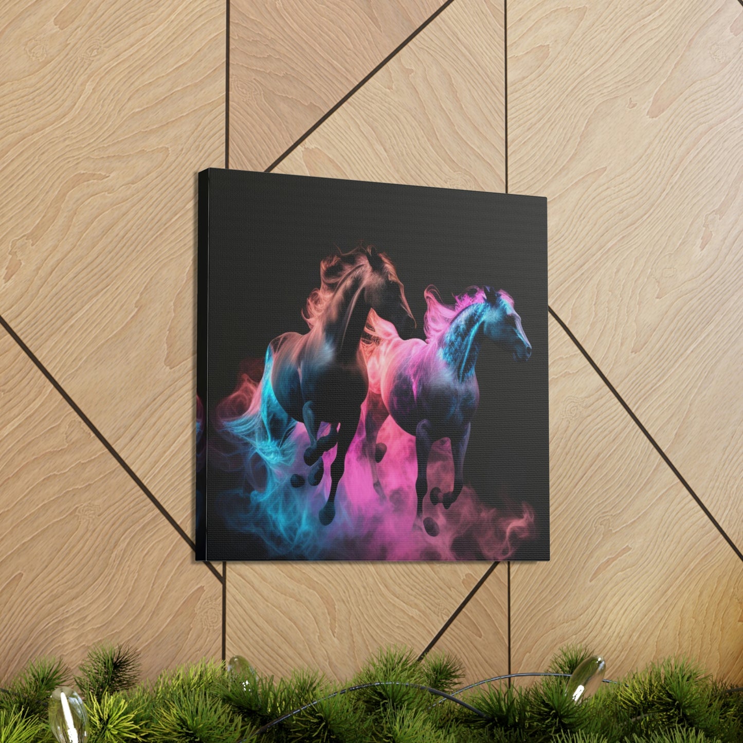 Canvas Gallery Wraps Horses Pink Blue Fire 1