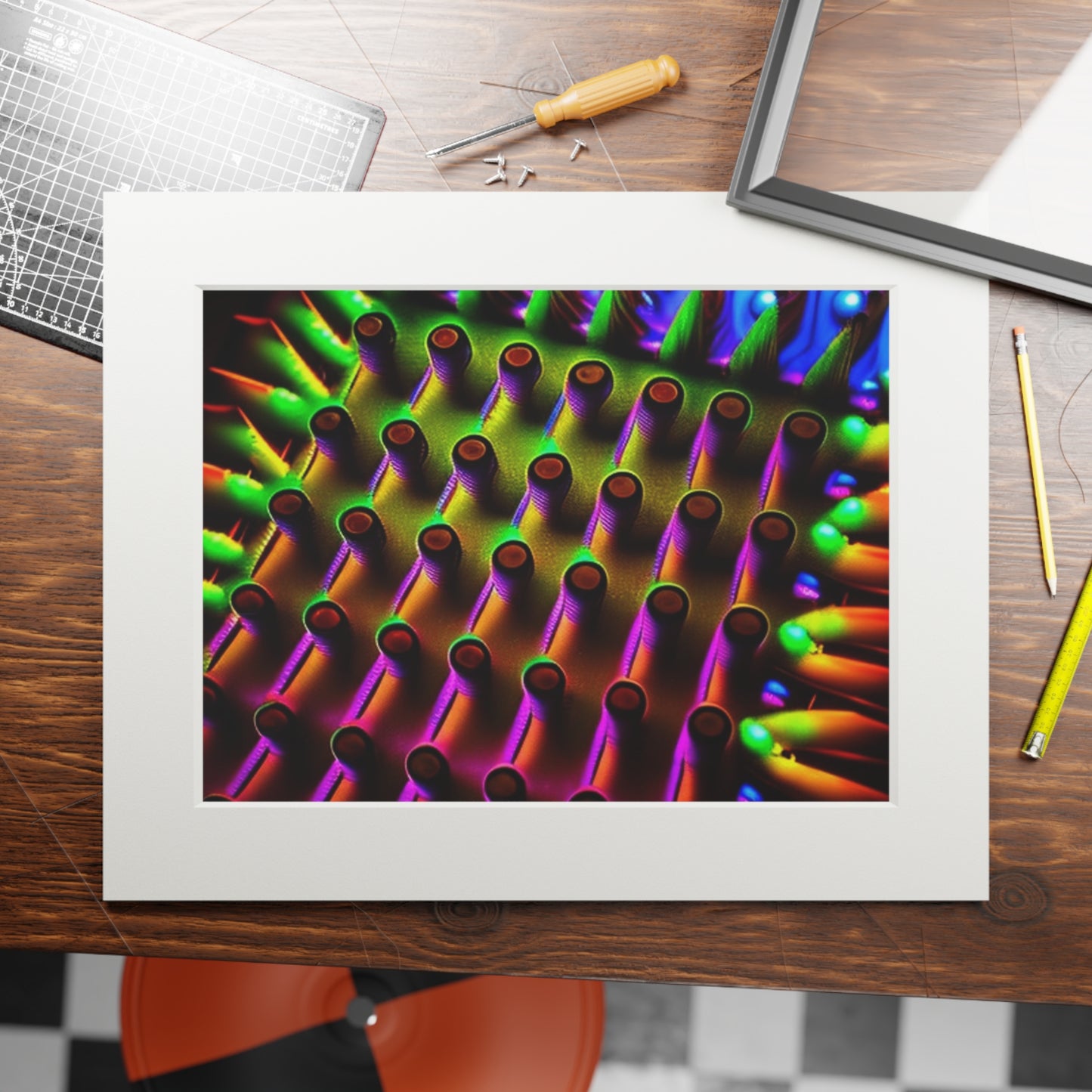 Fine Art Prints (Passepartout Paper Frame) Macro Cactus neon square 1
