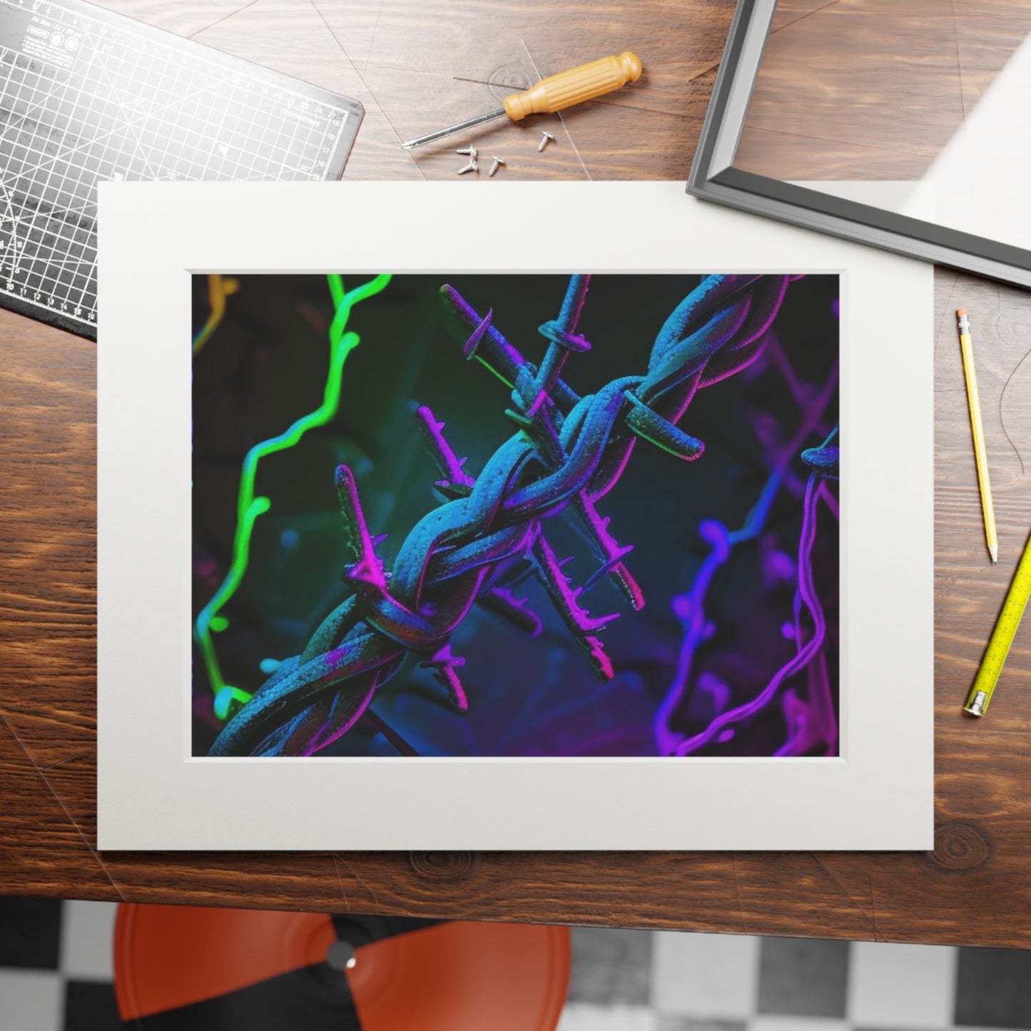 Fine Art Prints (Passepartout Paper Frame) Macro Neon Barbs 4
